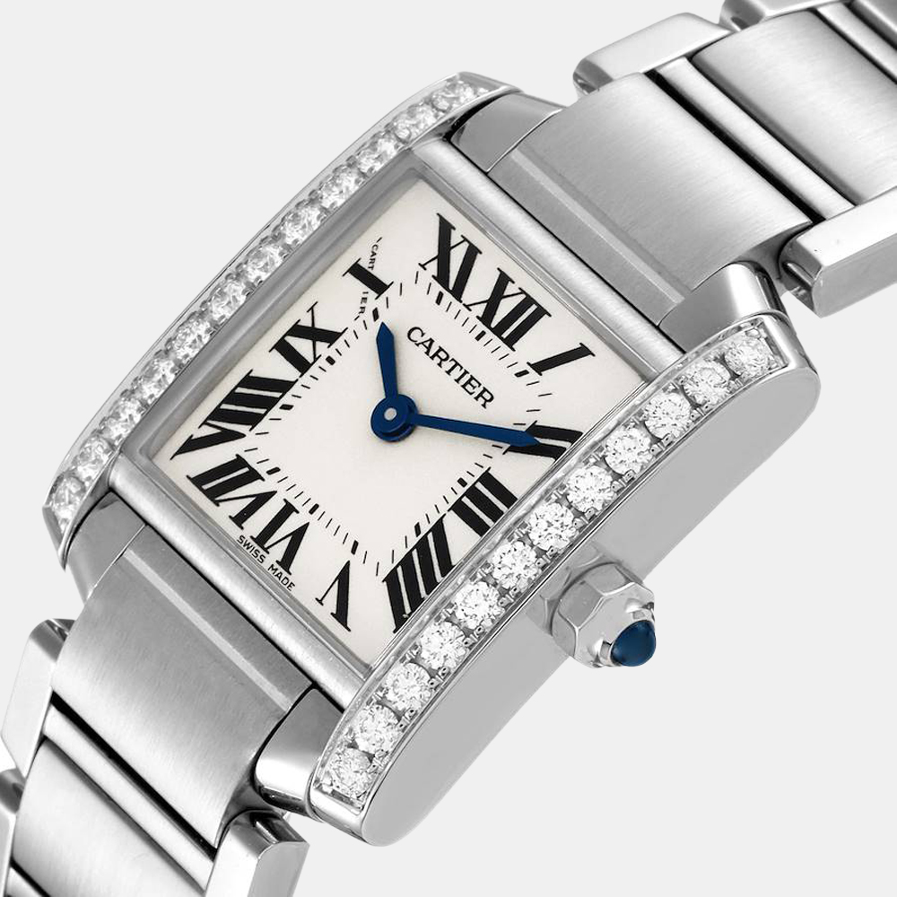 

Cartier Silver Diamond Stainless Steel Tank Francaise W4TA0008 Quartz Women's Wristwatch 20 mm