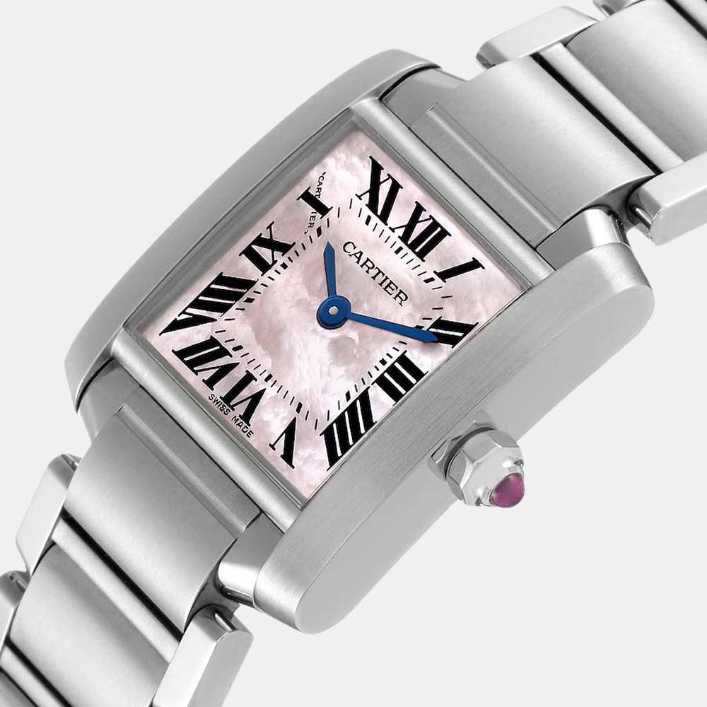 

Cartier Pink Mother of Pearl Stainless Steel Tank Francaise W51028Q3 Quartz Women's Wristwatch 20 mm