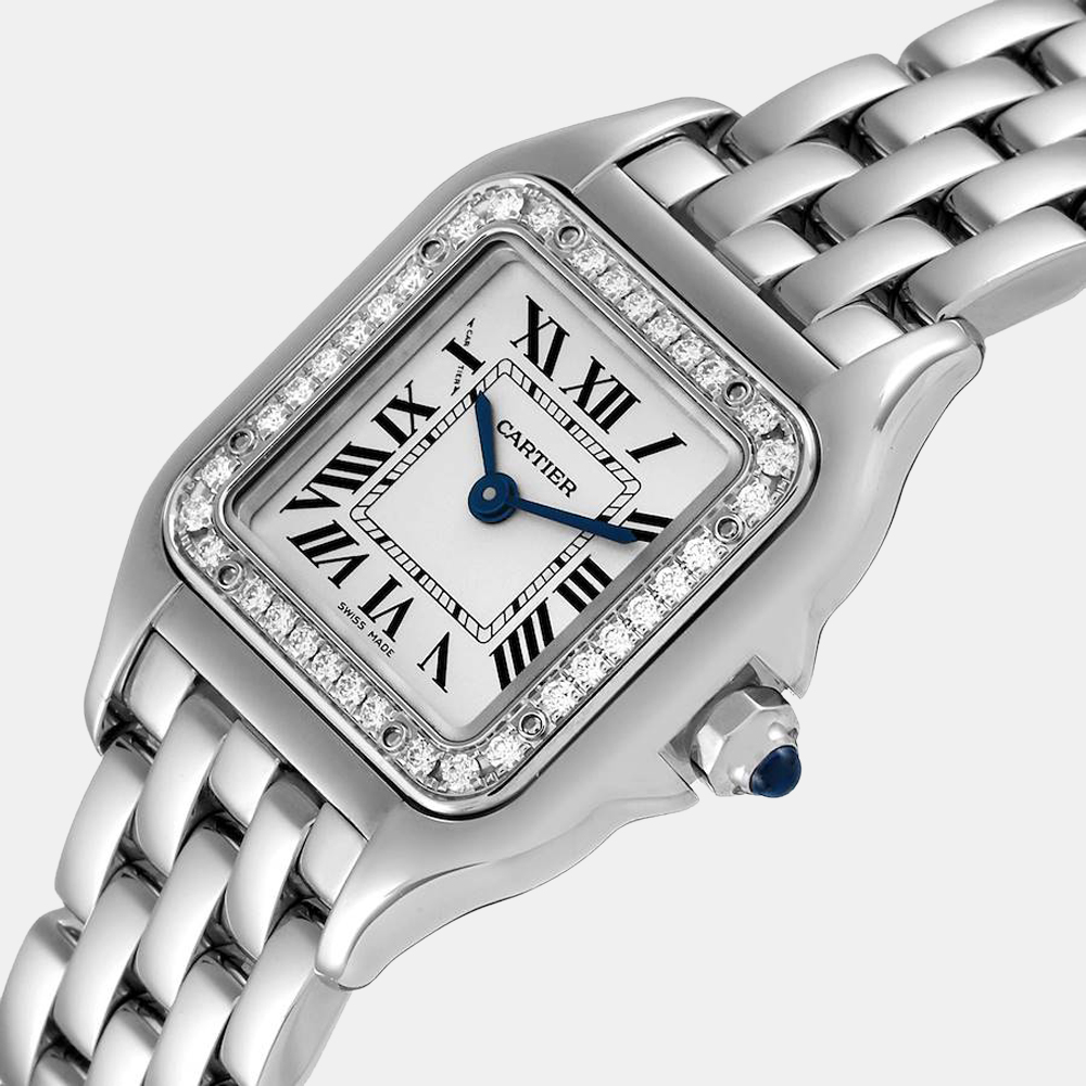 

Cartier Silver Diamond Stainless Steel Panthere W4PN0007 Quartz Women's Wristwatch 22 mm