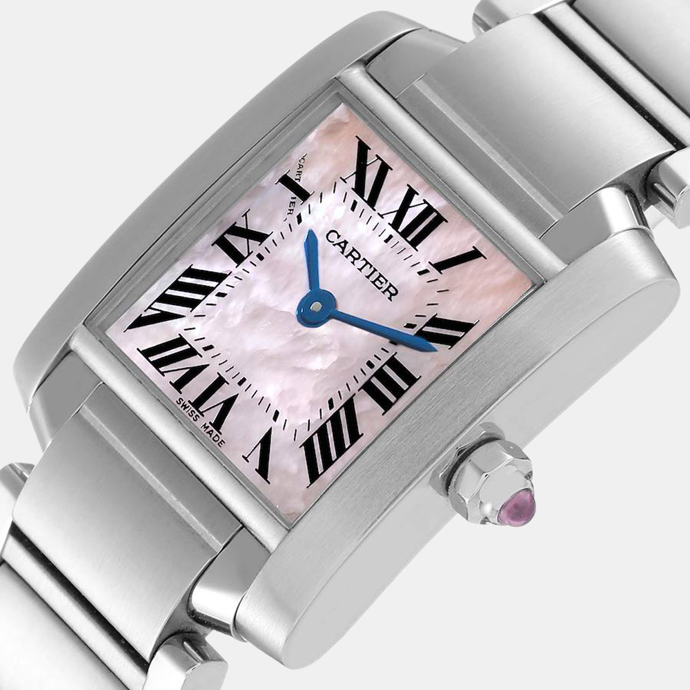 

Cartier Pink Mother of Pearl Stainless Steel Tank Francaise W51028Q3 Quartz Women's Wristwatch 20 mm