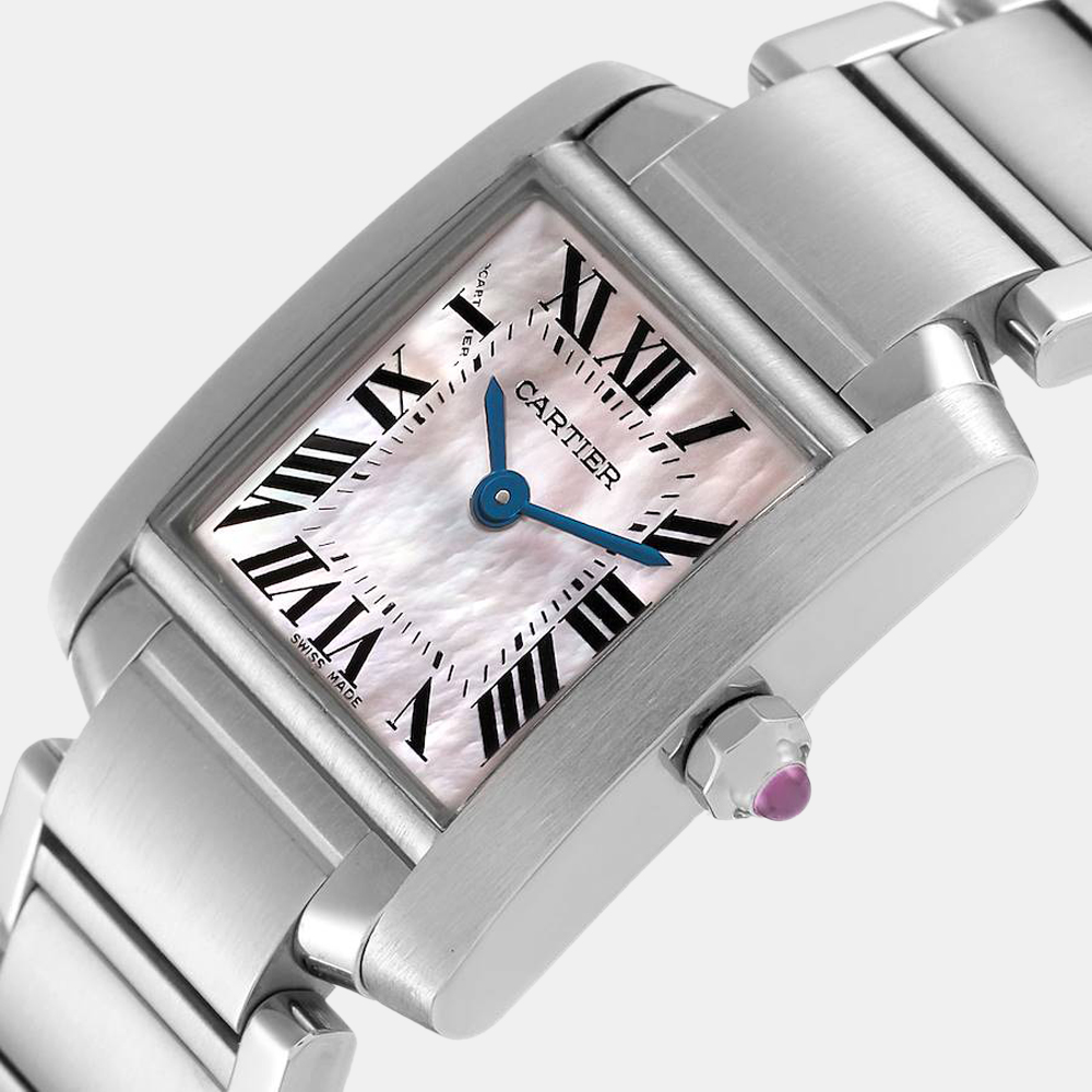 

Cartier Pink Mother of Pearl Stainless Steel Tank Francaise W51028Q3 Quartz Women's Wristwatch 20 mm
