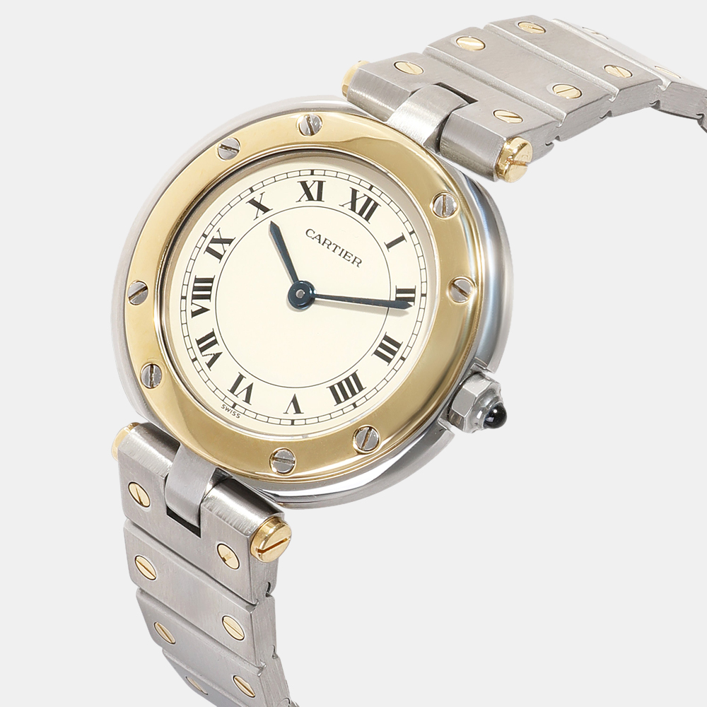 

Cartier White 18k Yellow Gold And Stainless Steel Santos Ronde 8192 Quartz Women's Wristwatch 27 mm