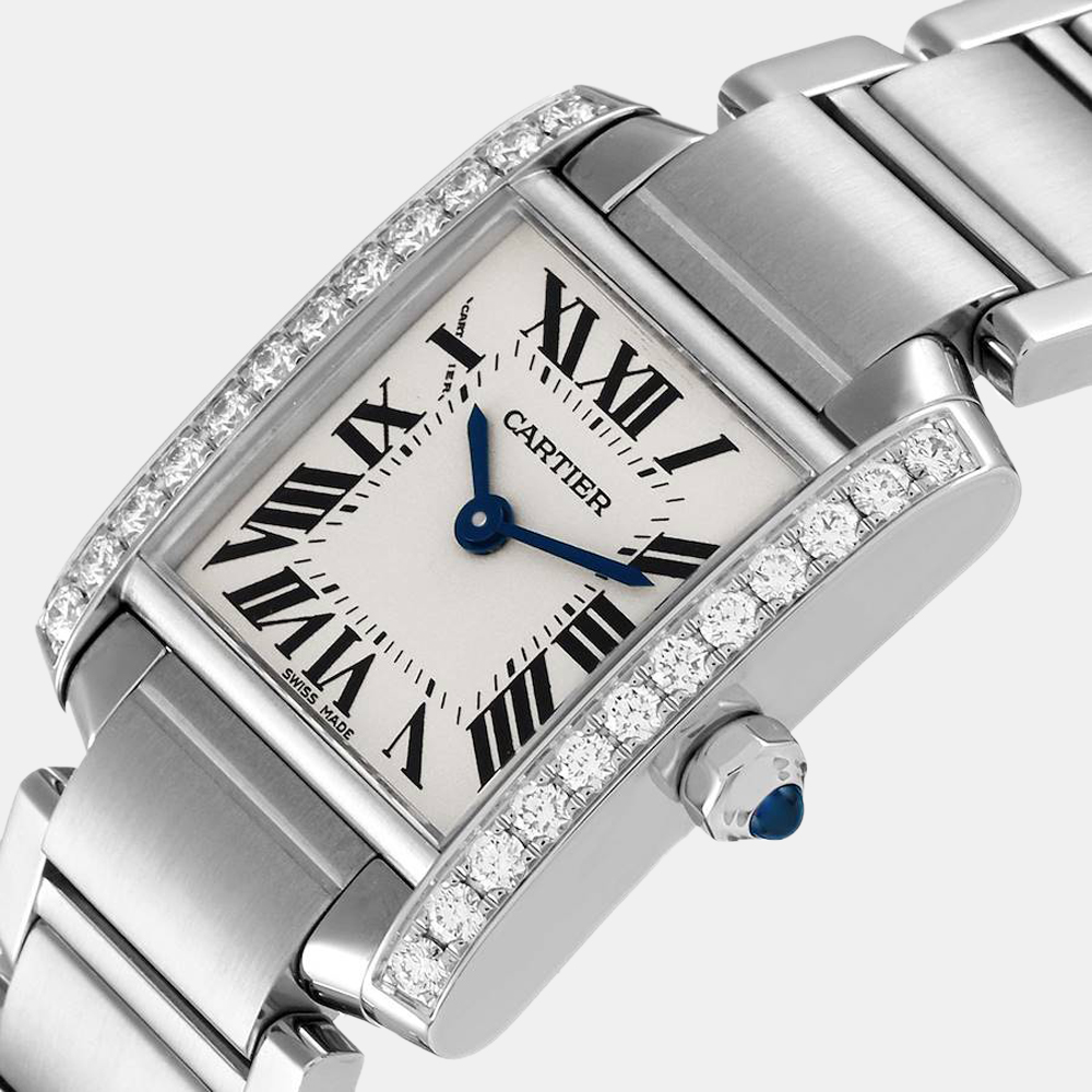 

Cartier Silver Diamond Stainless Steel Tank Francaise W4TA0008 Quartz Women's Wristwatch 20 mm