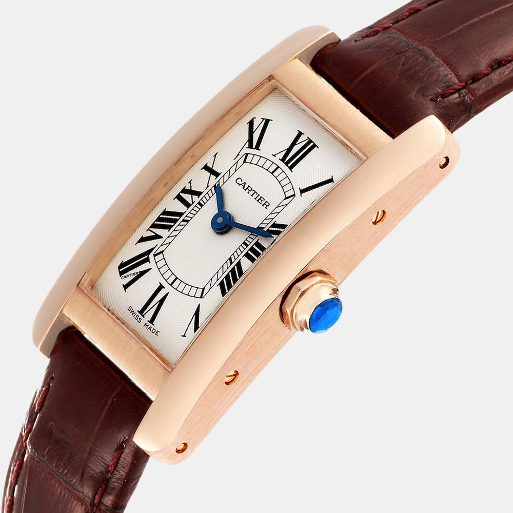 

Cartier Silver 18k Rose Gold Tank Americaine W2607456 Quartz Women's Wristwatch 19 mm