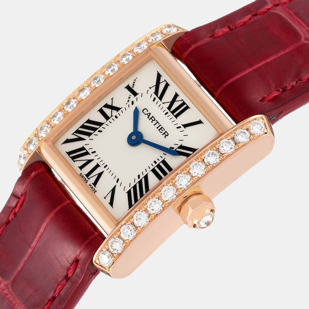 

Cartier Silver Diamond 18k Rose Gold Tank Francaise WE104531 Quartz Women's Wristwatch 20 mm