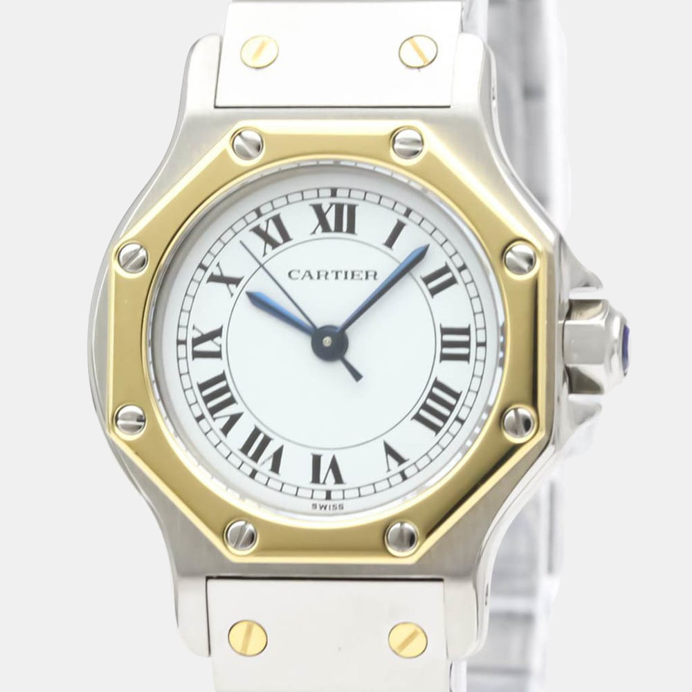 

Cartier White 18k Yellow Gold And Stainless Steel Santos Octagon Automatic Women's Wristwatch 24 mm