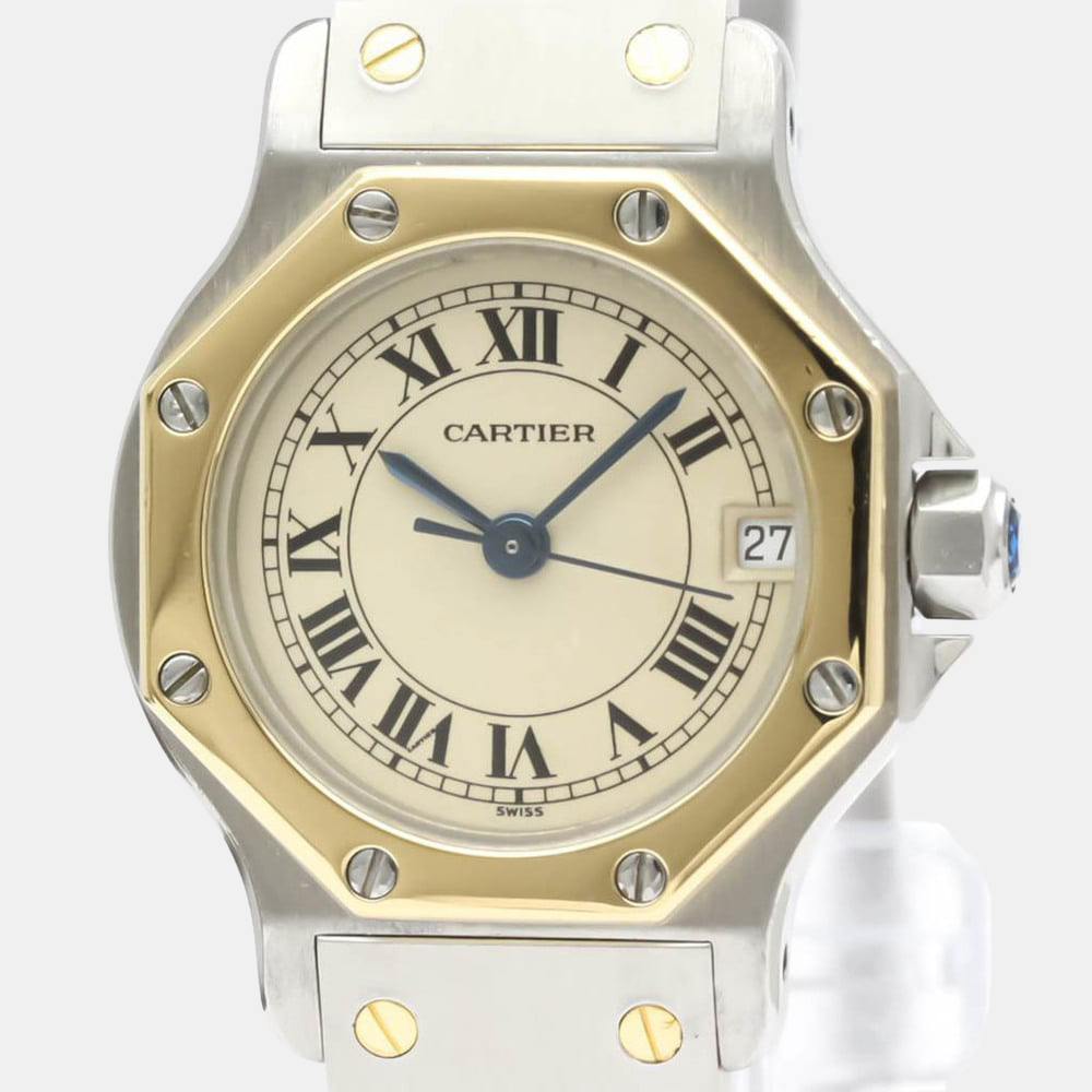 

Cartier White 18k Yellow Gold And Stainless Steel Santos 187903 Quartz Women's Wristwatch 24 mm