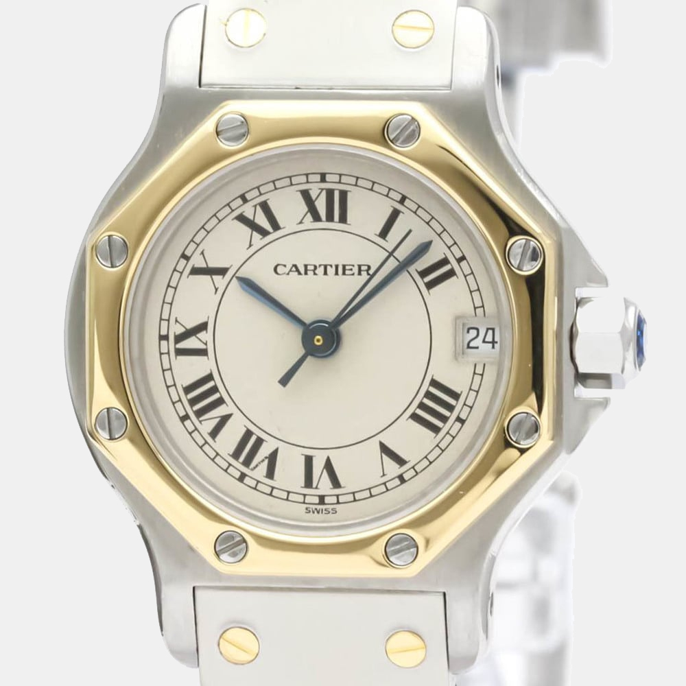 

Cartier Silver 18k Yellow Gold And Stainless Steel Santos Octagon 187903 Quartz Women's Wristwatch 24 mm