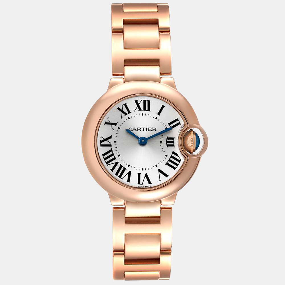 Pre-owned Cartier Silver 18k Rose Gold Ballon Bleu W69002z2 Quartz Women's Wristwatch 28 Mm