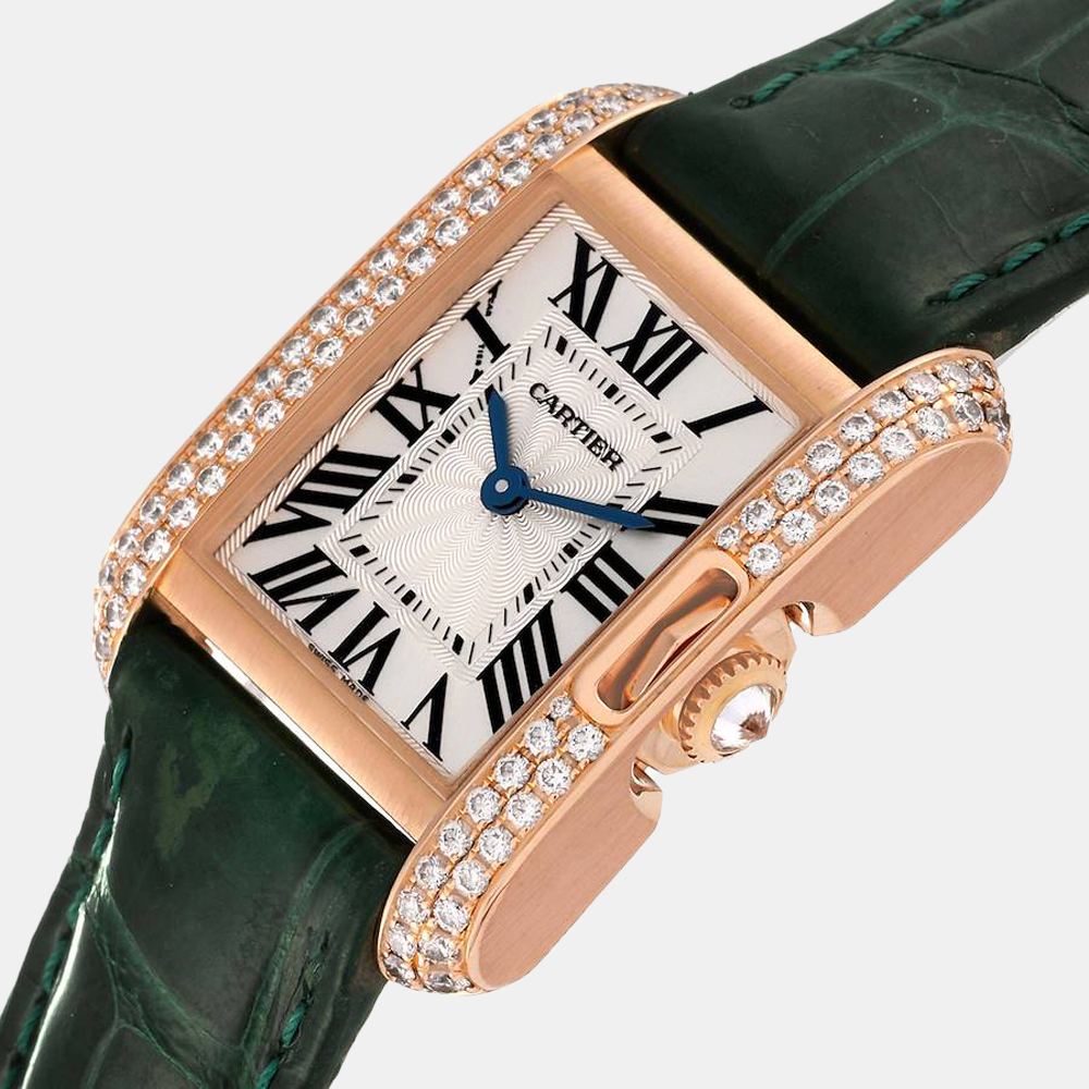 

Cartier Silver Diamond 18k Rose Gold Tank Anglaise WT100013 Quartz Women's Wristwatch 23 mm
