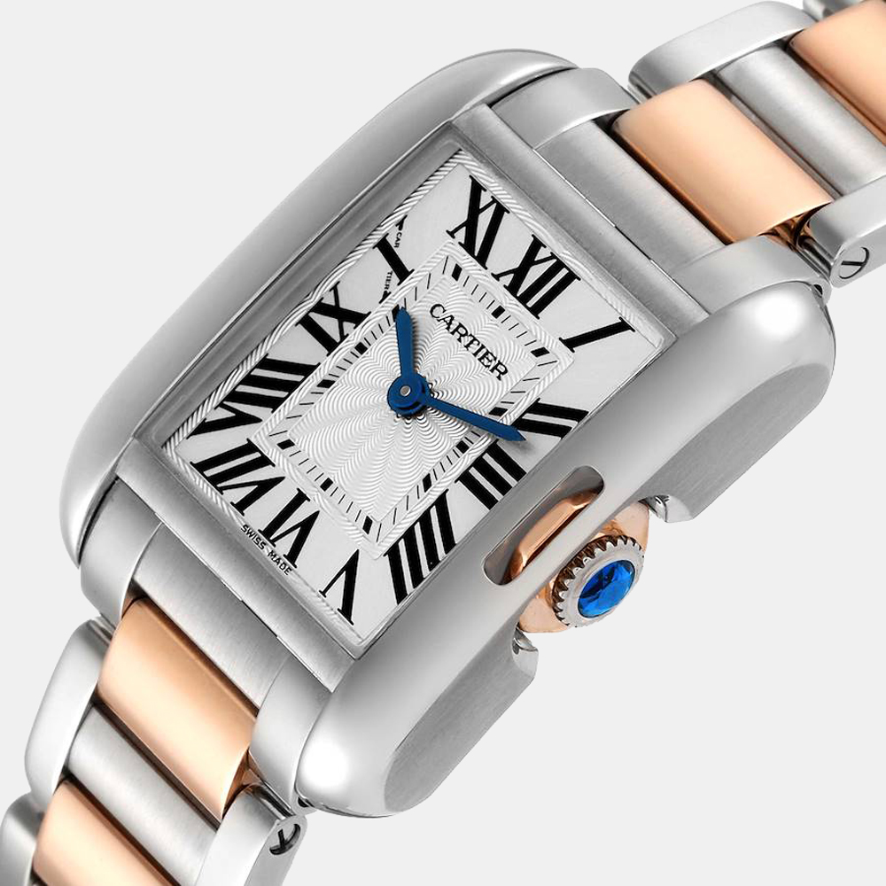 

Cartier Silver 18k Rose Gold And Stainless Steel Tank Anglaise W5310036 Quartz Women's Wristwatch 23 mm