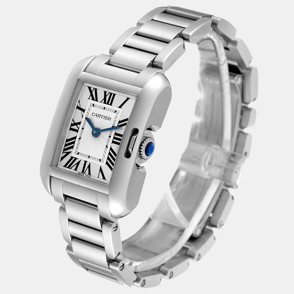

Cartier Silver Stainless Steel Tank Anglaise W5310022 Quartz Women's Wristwatch 23 mm
