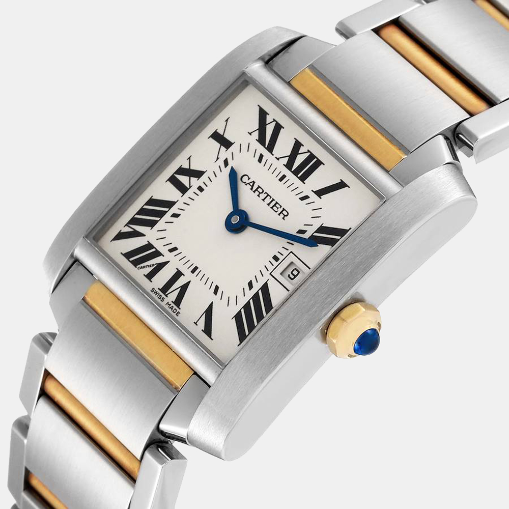 

Cartier Silver 18k Yellow Gold And Stainless Steel Tank Francaise W51012Q4 Quartz Women's Wristwatch 25 mm