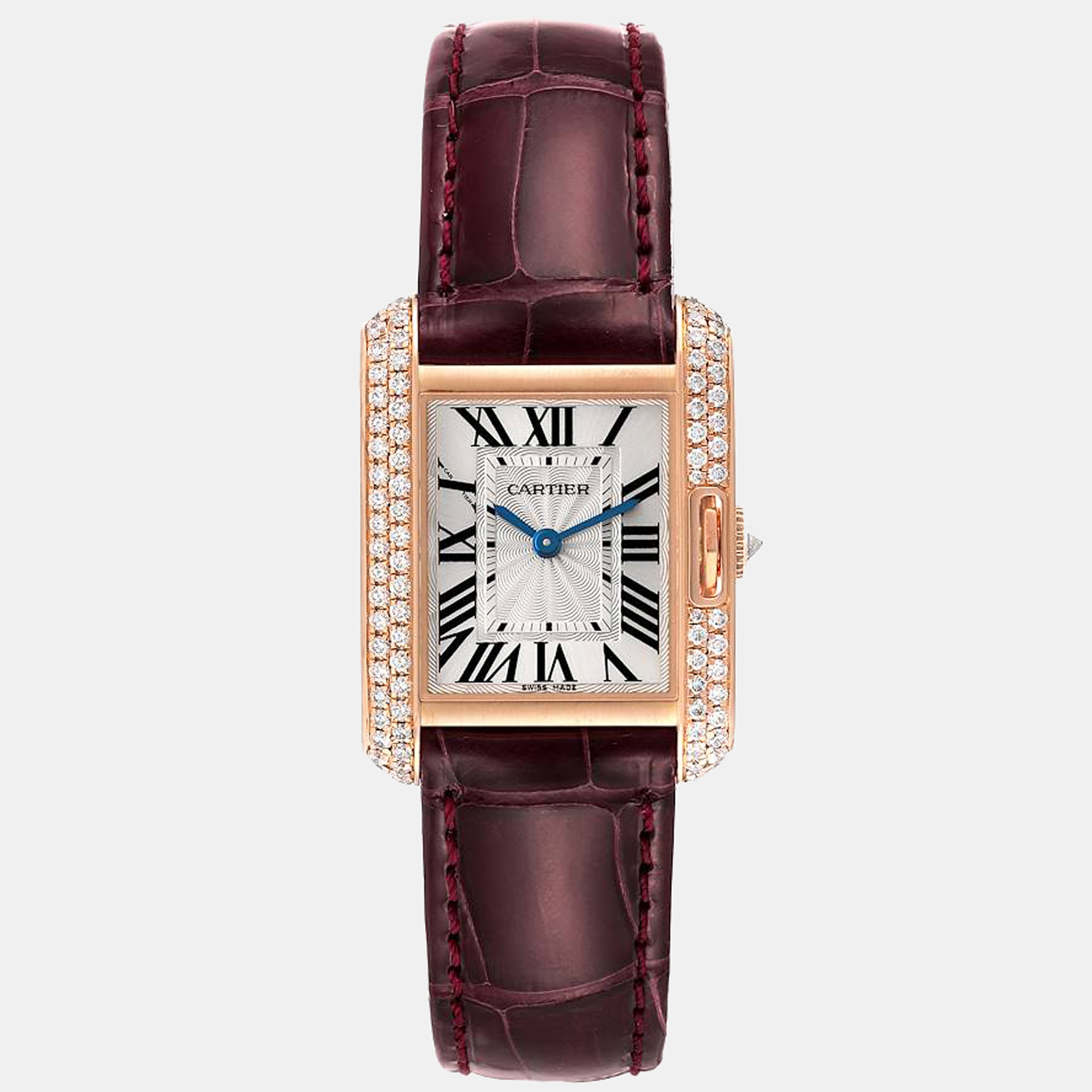 Pre-owned Cartier Silver 18k Rose Gold Tank Anglaise Wt100013 Quartz Women's Wristwatch 23 Mm
