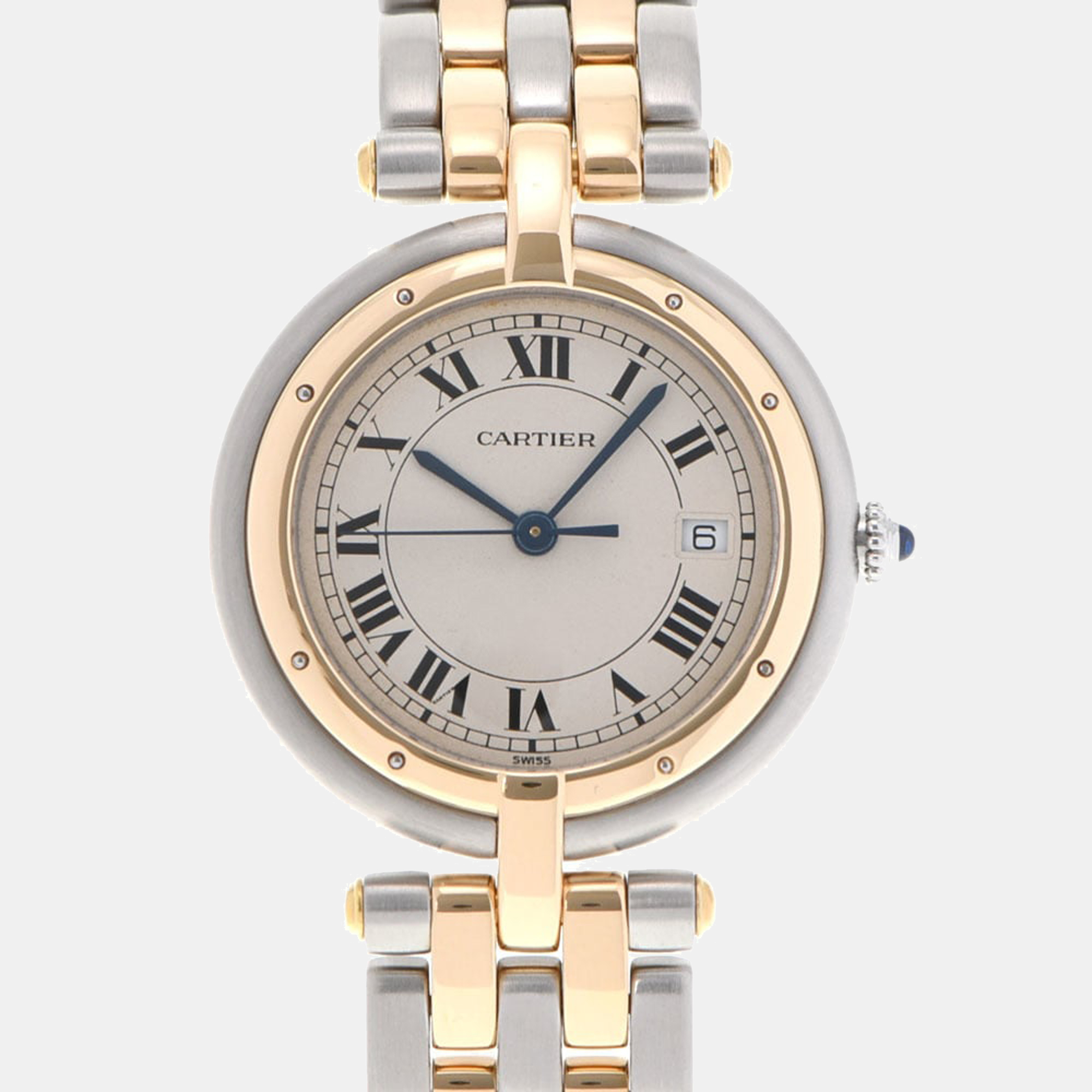 Pre Owned Cartier White 18k Yellow Gold And Stainless Steel Panthere Cougar Quartz Women's Wristwatch 30 mm