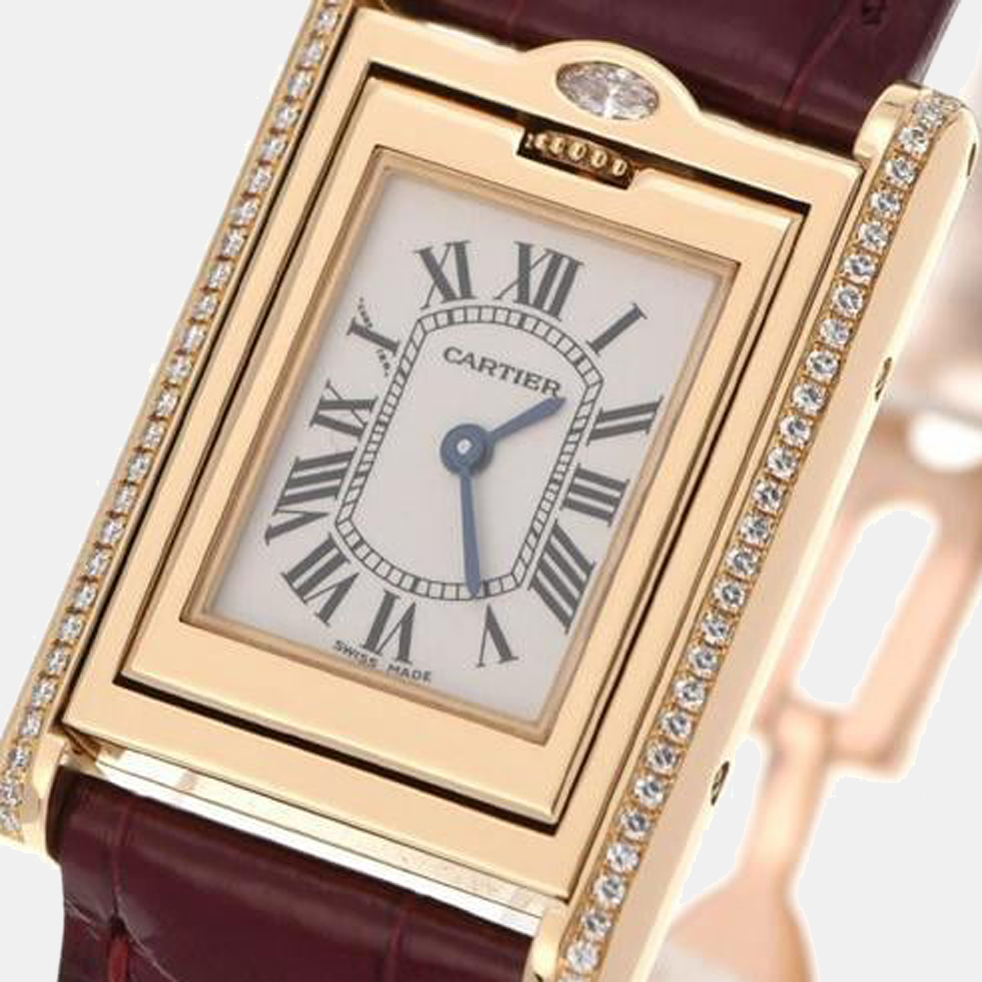 

Cartier White 18k Yellow Gold Tank Basculante WA202251 Quartz Women's Wristwatch 22 mm