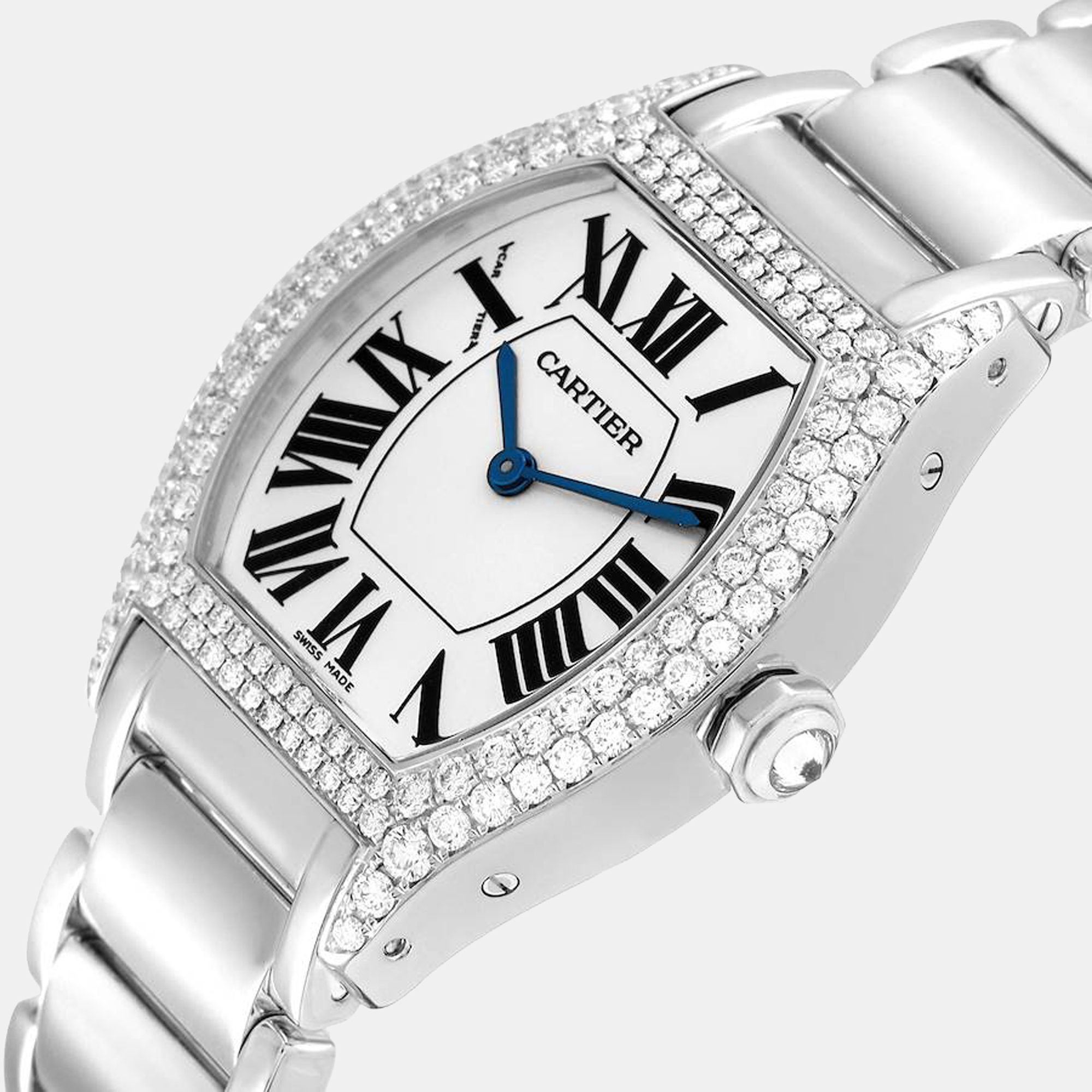 

Cartier Silver Diamond 18k White Gold Tortue WA5072W9 Manual Winding Women's Wristwatch 28 mm