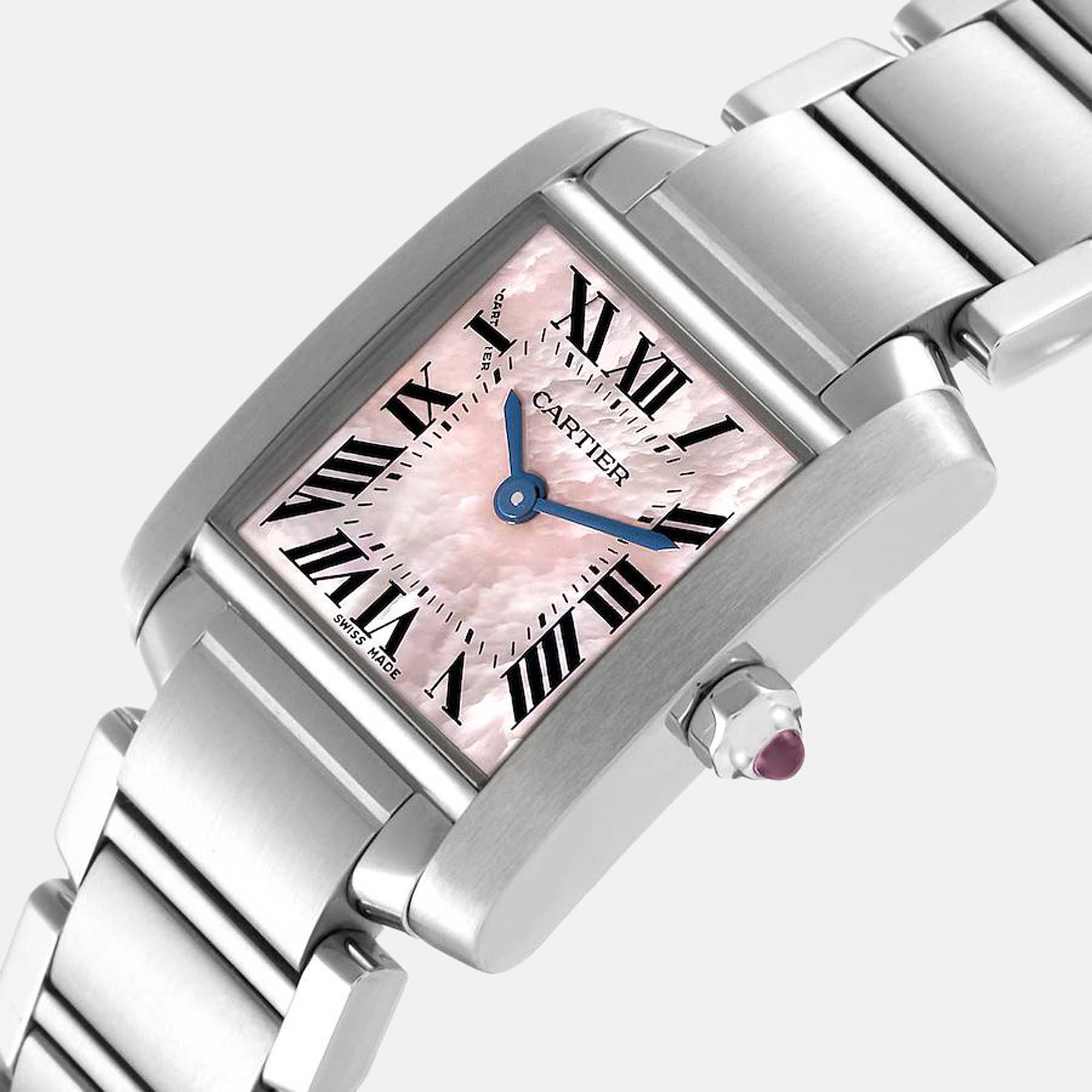 

Cartier Pink Mother of Pearl Stainless Steel Tank Francaise W51028Q3 Quartz Women's Wristwatch 20 mm