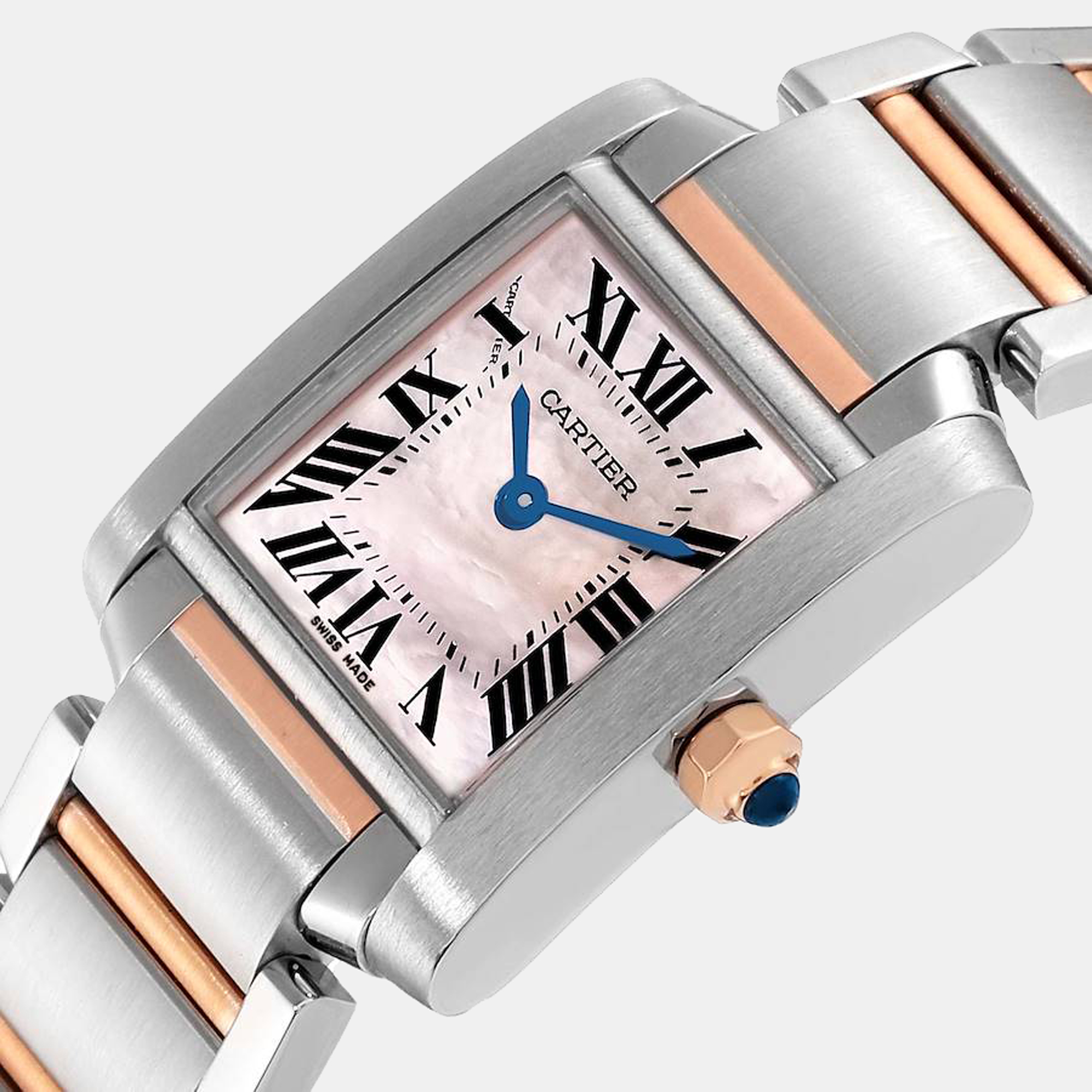 

Cartier Pink Mother of Pearl 18k Rose Gold And Stainless Steel Tank Francaise W51027Q4 Quartz Women's Wristwatch 20 mm