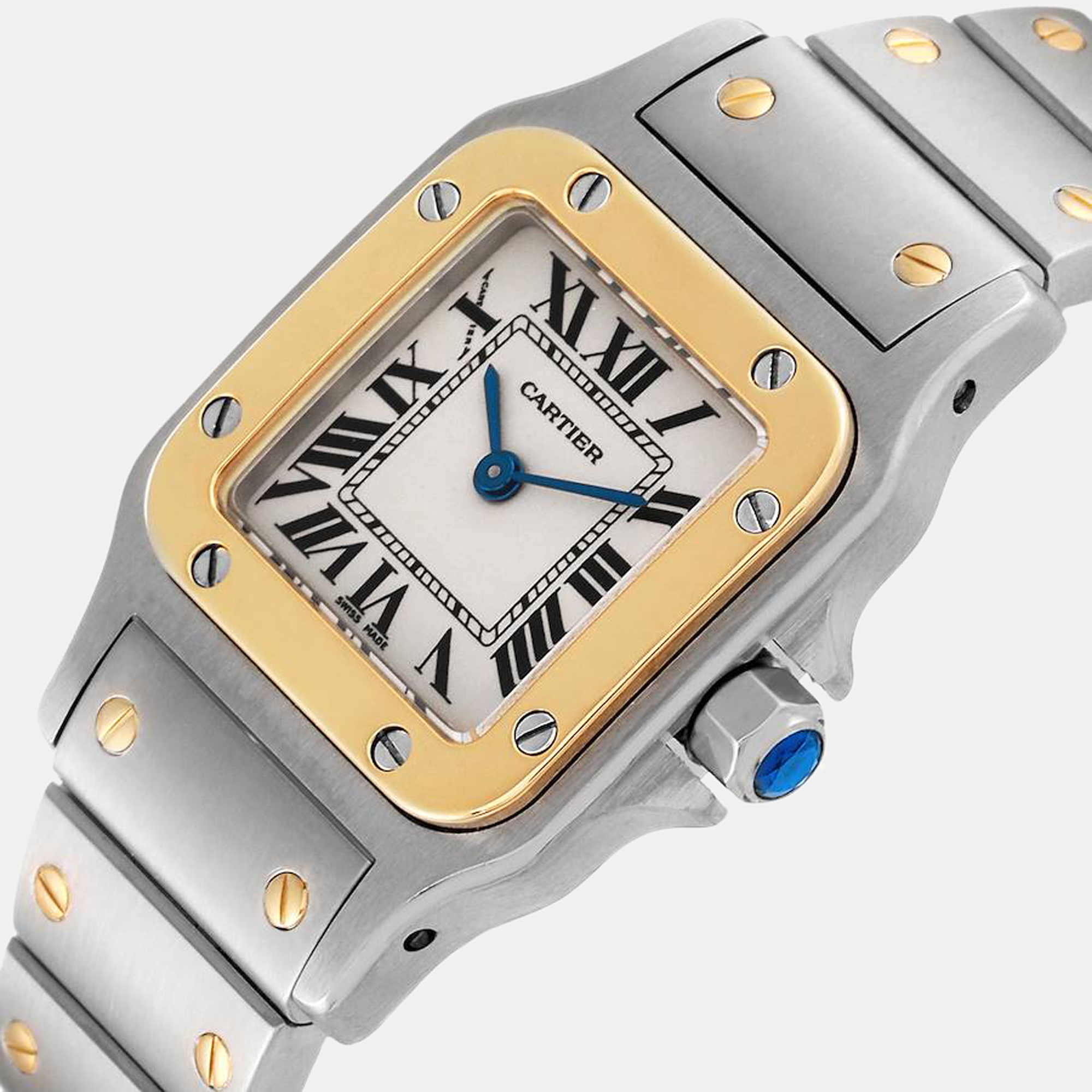 

Cartier Silver 18k Yellow Gold And Stainless Steel Santos W20012C4 Quartz Women's Wristwatch 24 mm