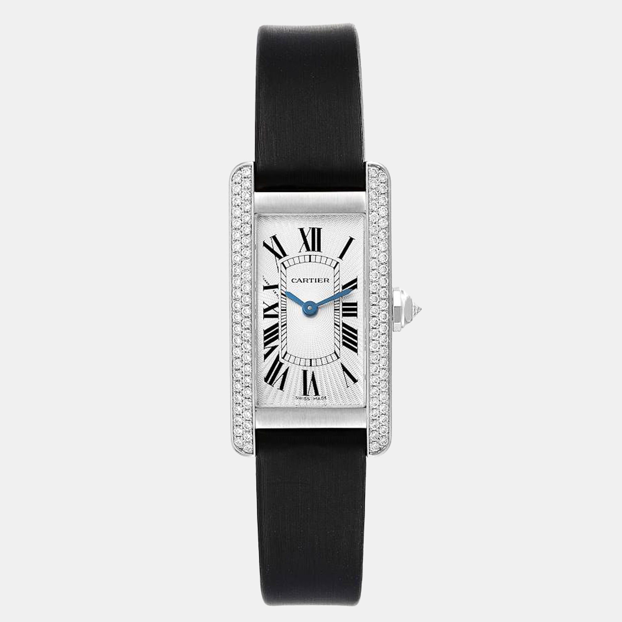 Pre-owned Cartier Silver 18k White Gold Tank Americaine Wb701851 Quartz Women's Wristwatch 19 Mm