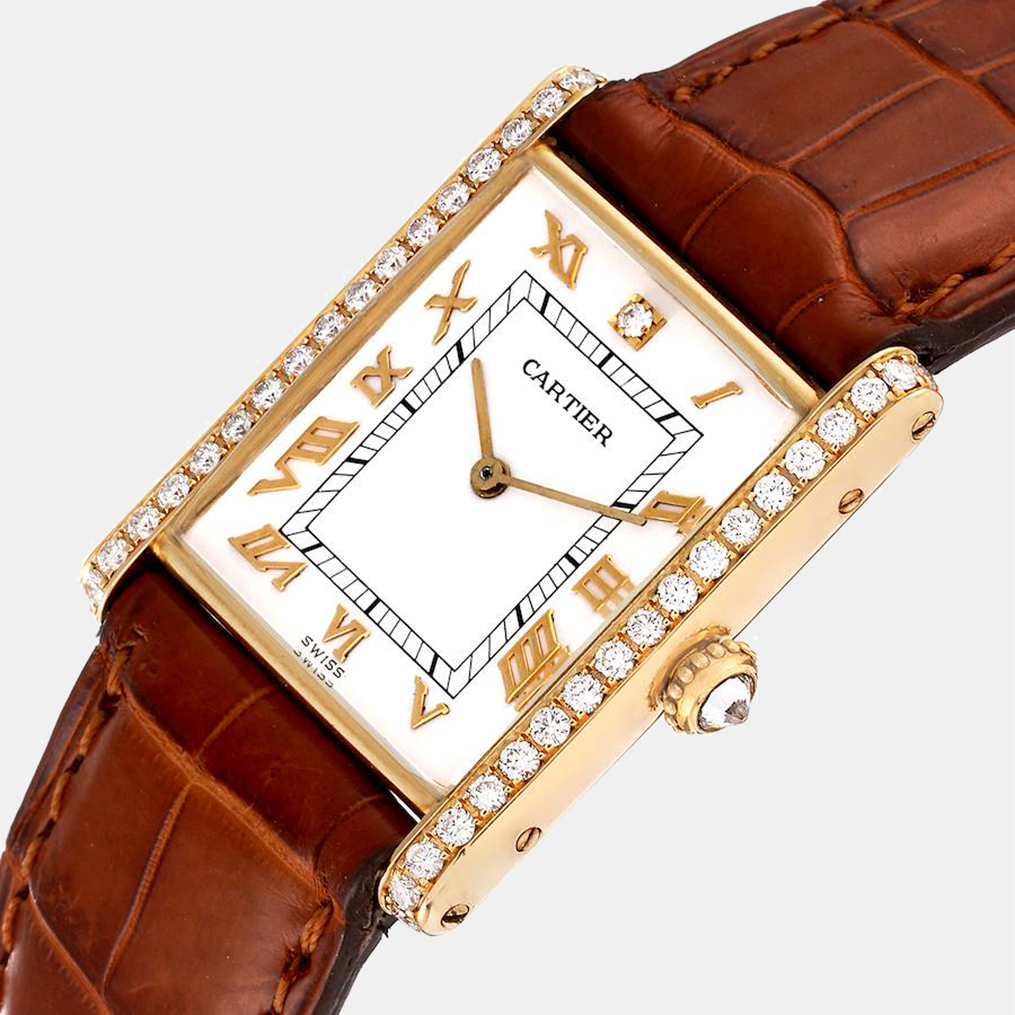 

Cartier White 18k Yellow Gold Tank de Cartier Manual Winding Women's Wristwatch 23 mm