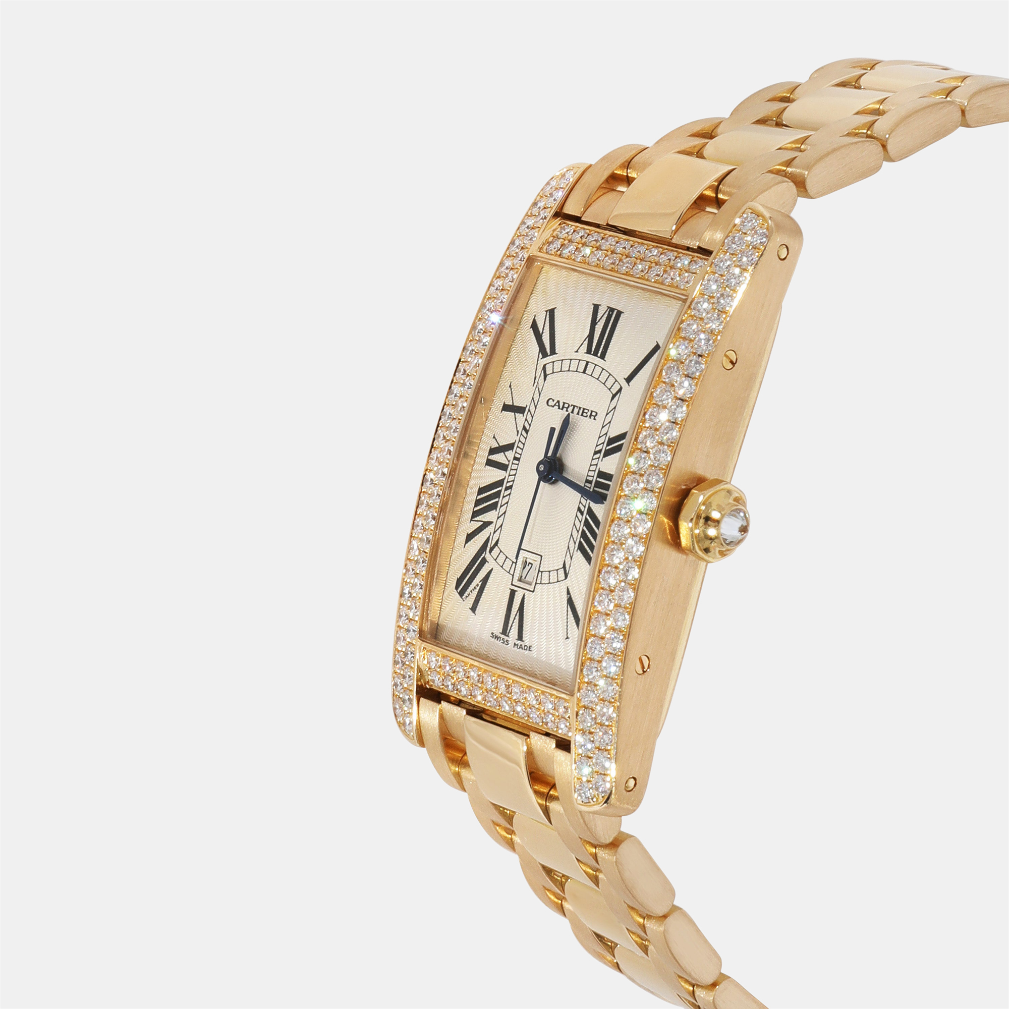 

Cartier Silver Diamond 18k Yellow Gold Tank Americaine 2483 Automatic Women's Wristwatch 22.5 mm