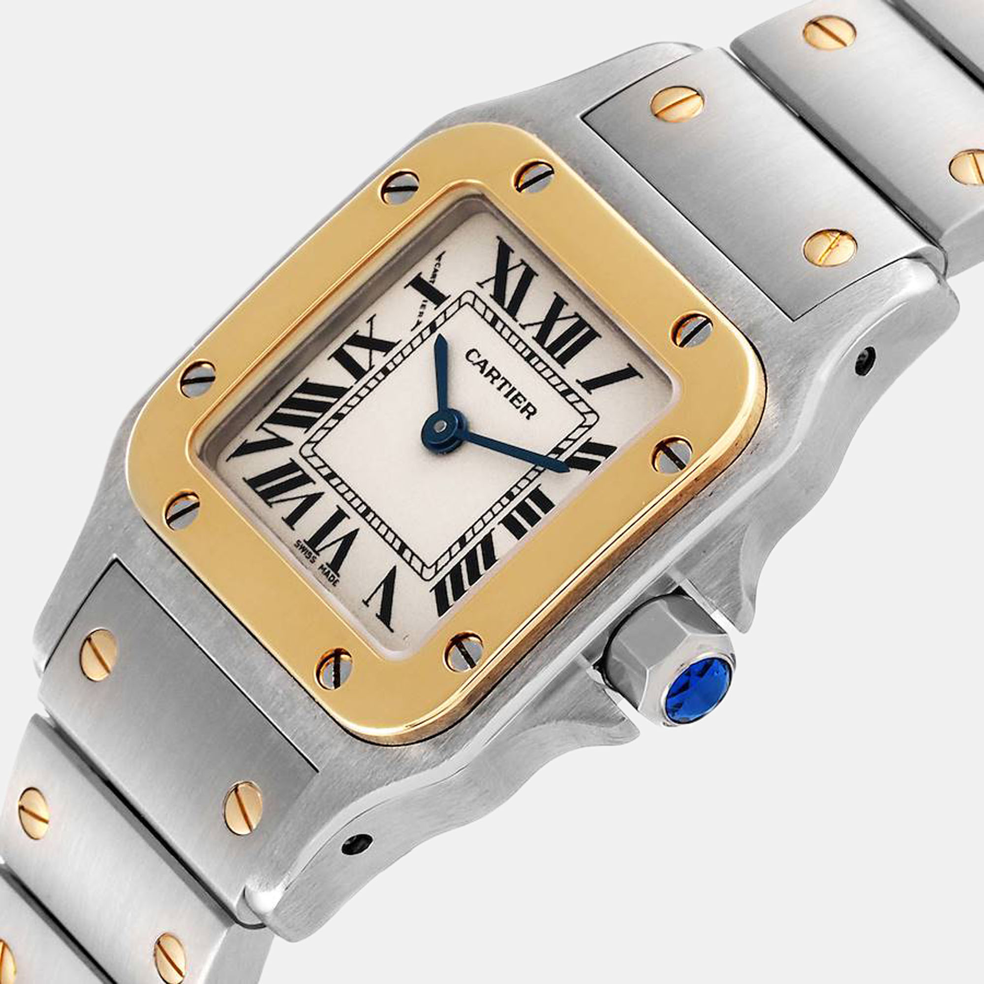 

Cartier Silver 18k Yellow Gold And Stainless Steel Santos W20012C4 Quartz Women's Wristwatch 24 mm