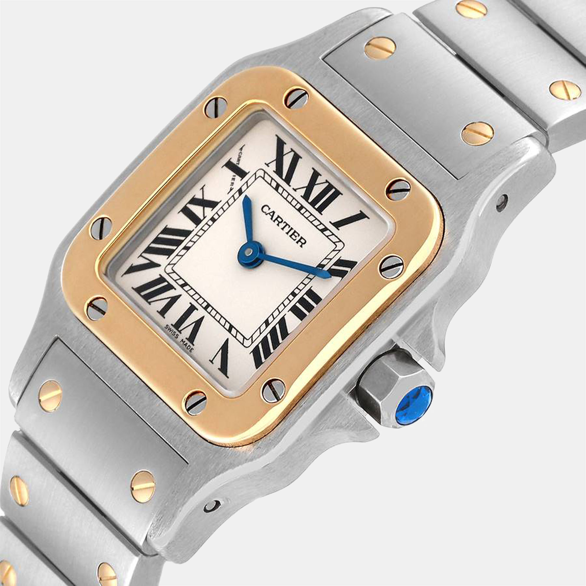 

Cartier Silver 18k Yellow Gold And Stainless Steel Santos W20012C4 Quartz Women's Wristwatch 24 mm