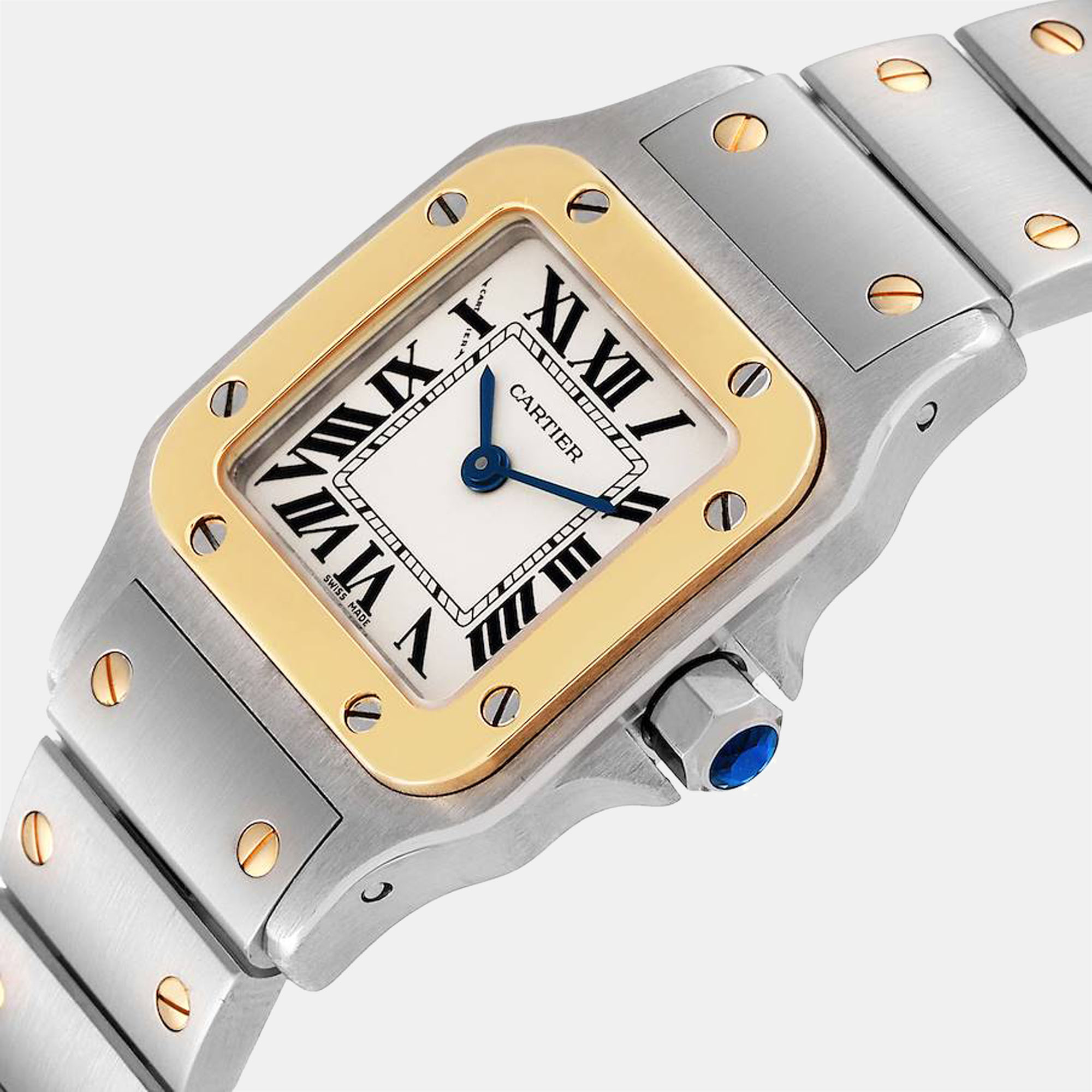 

Cartier Silver 18k Yellow Gold And Stainless Steel Santos W20012C4 Quartz Women's Wristwatch 24 mm