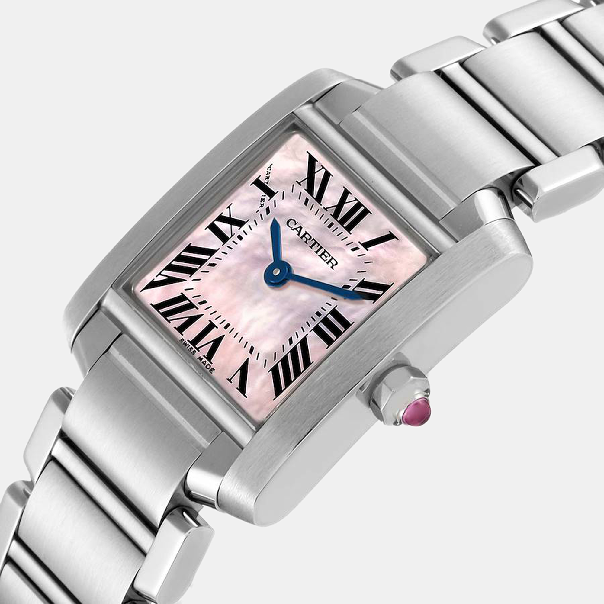 

Cartier Pink Mother of Pearl Stainless Steel Tank Francaise W51028Q3 Quartz Women's Wristwatch 20 mm