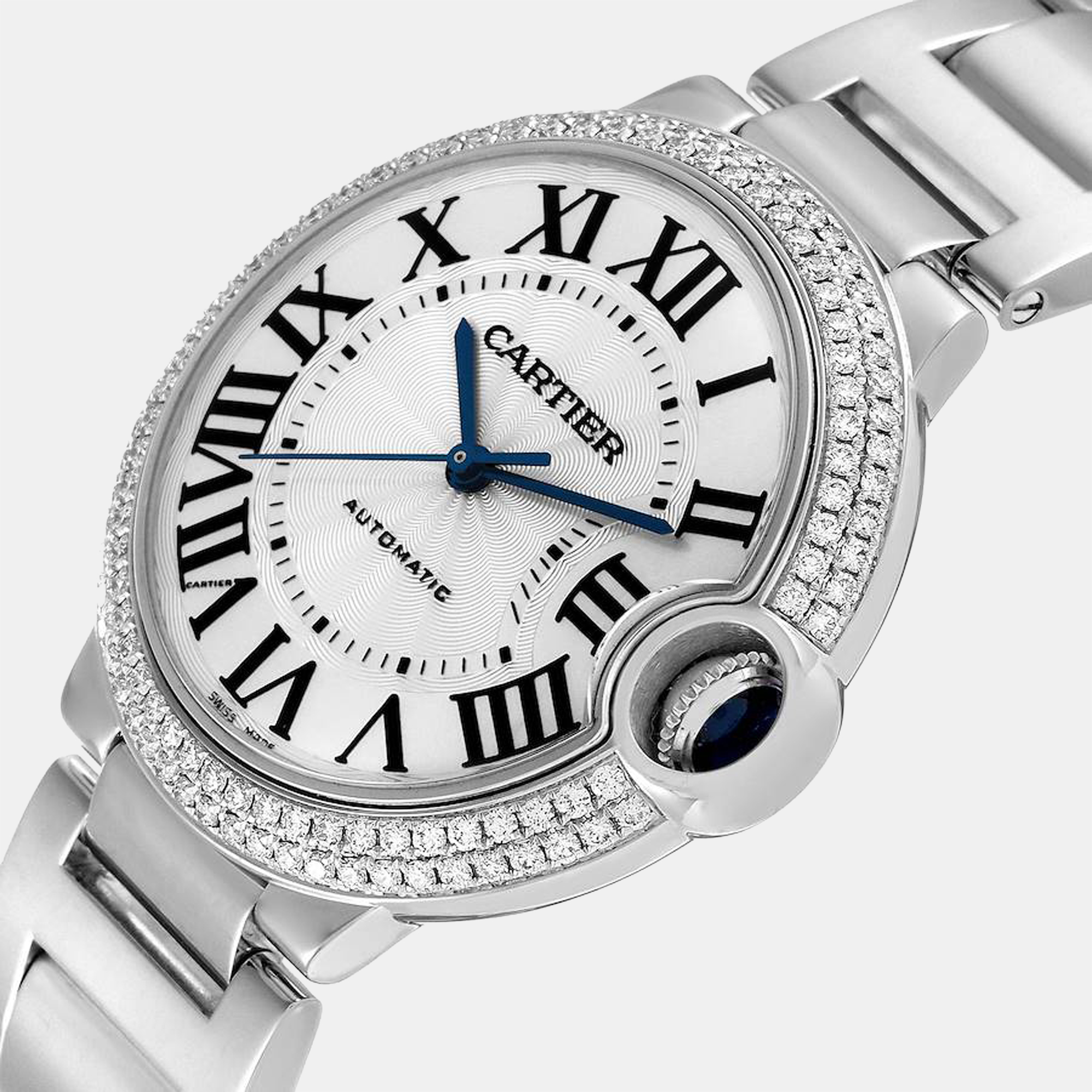 

Cartier Silver Diamonds 18K White Gold Ballon Bleu Automatic WE9006Z3 Women's Wristwatch 36 mm