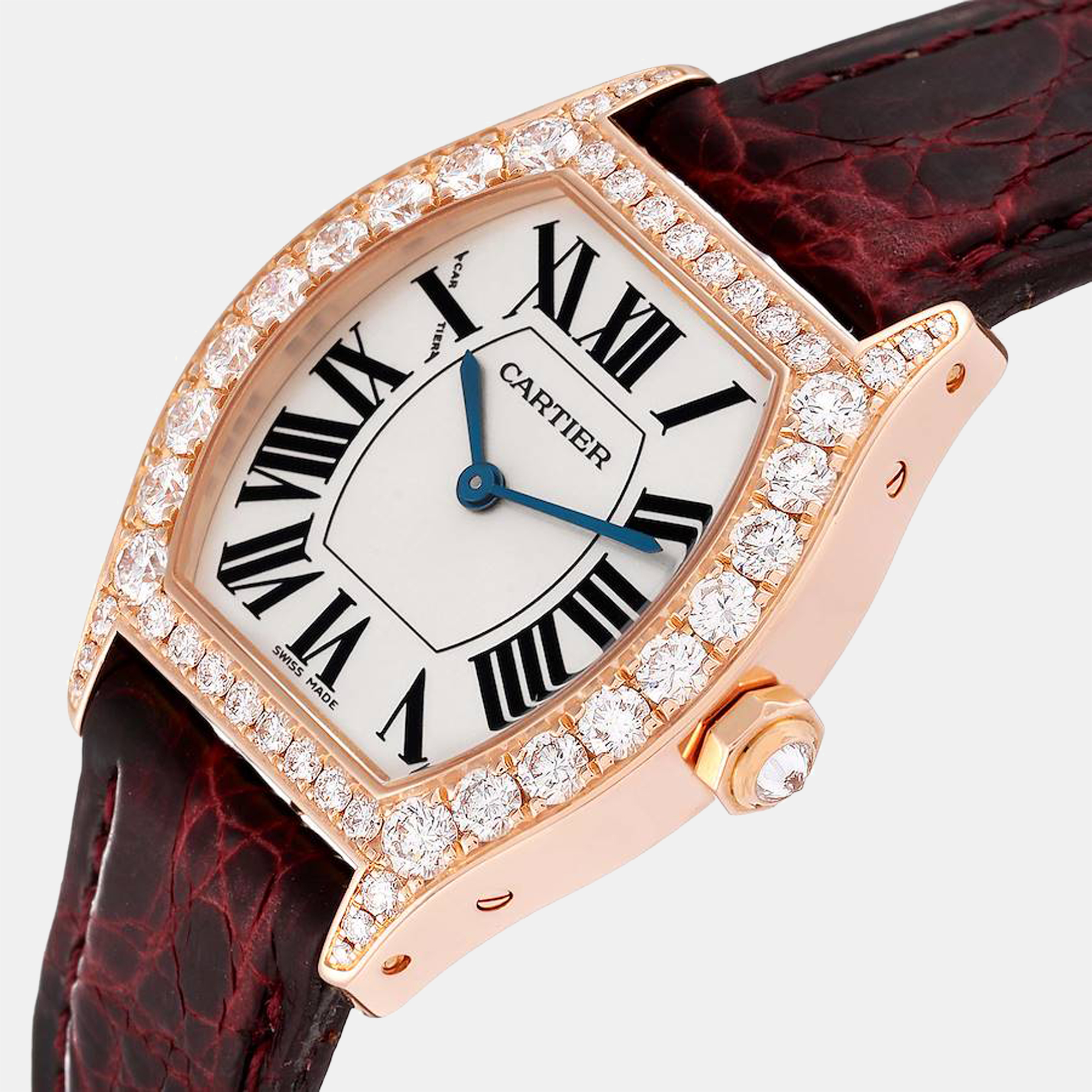 

Cartier Silver Diamonds 18K Rose Gold Tortue WA507031 Women's Wristwatch 28 mm