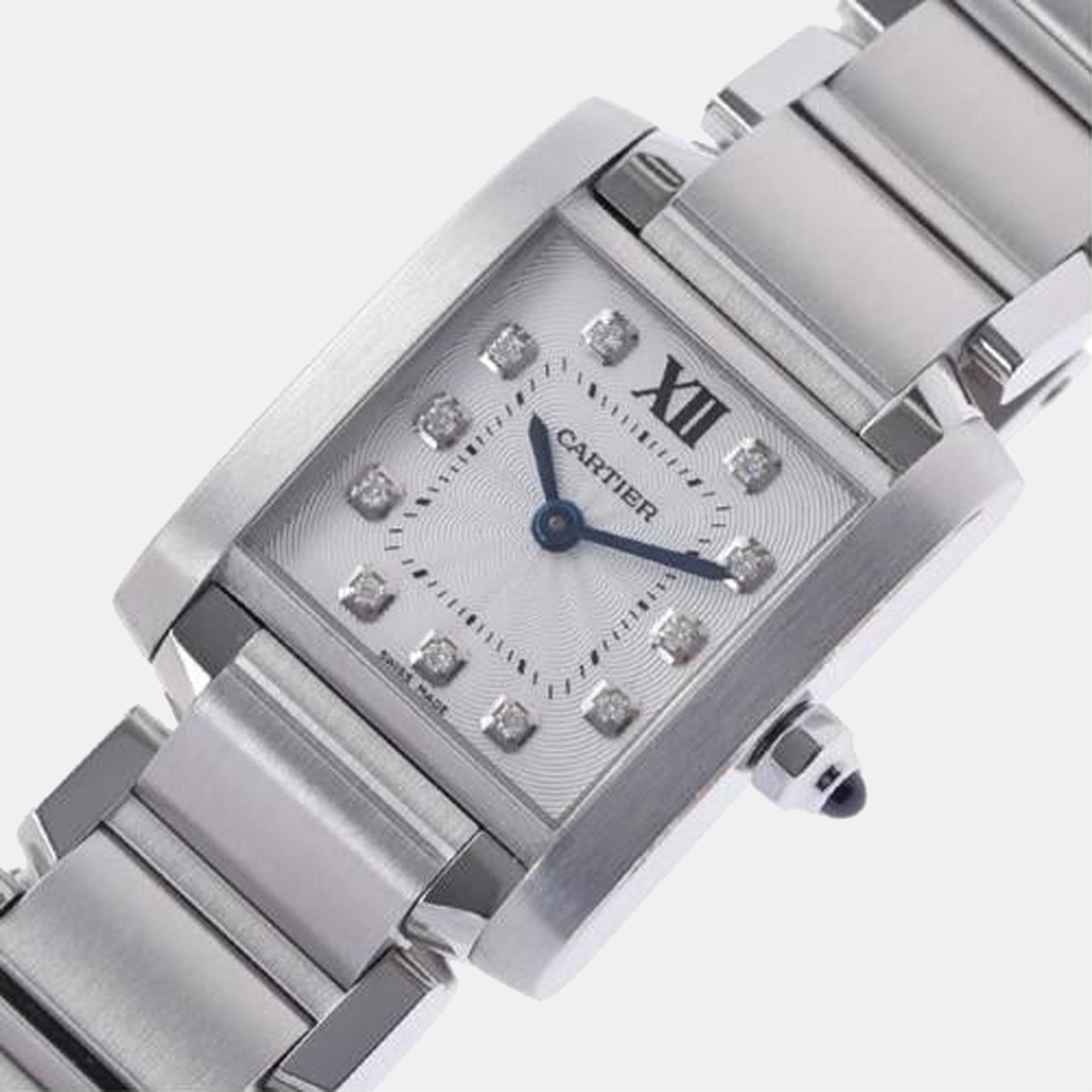 

Cartier Silver Diamonds Stainless Steel Tank Francaise WE110006 Quartz Women's Wristwatch 25 mm