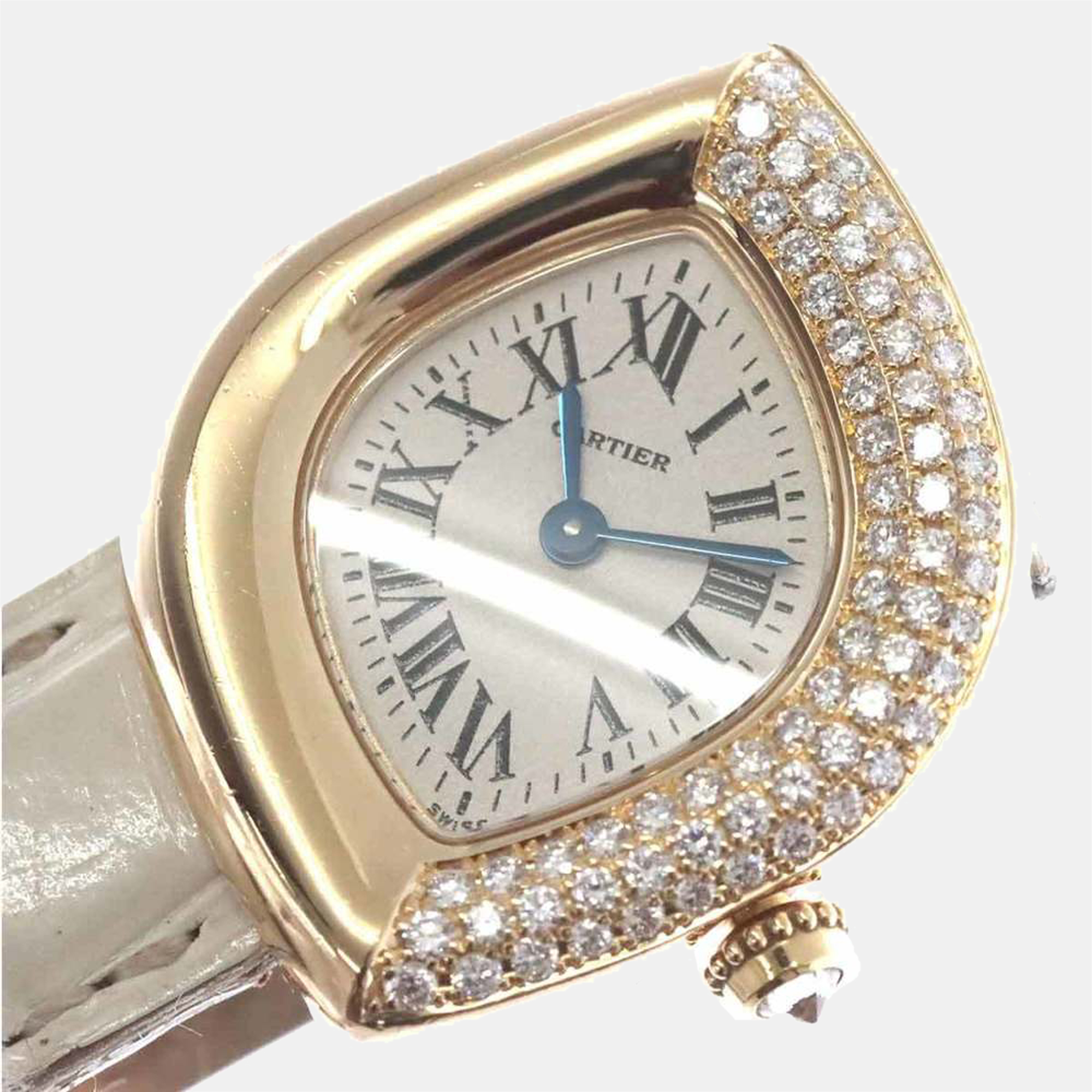 

Cartier White Diamonds 18k Yellow Gold Navette Quartz Women's Wristwatch 24 mm