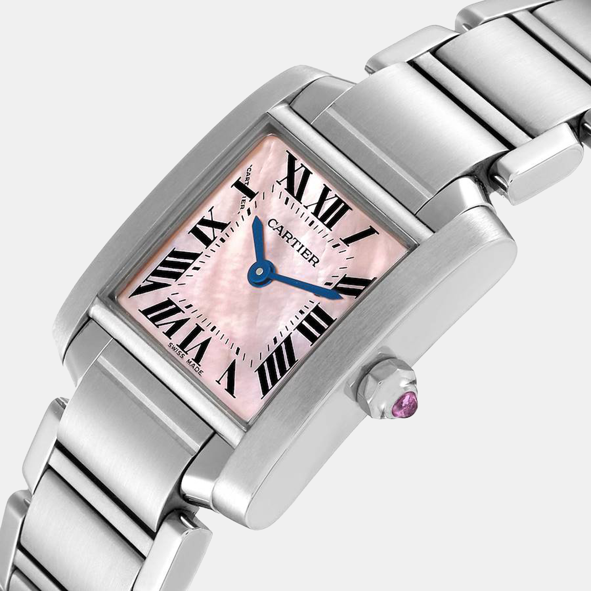 

Cartier Pink MOP Stainless Steel Tank Francaise W51028Q3 Women's Wristwatch 25 mm, Silver