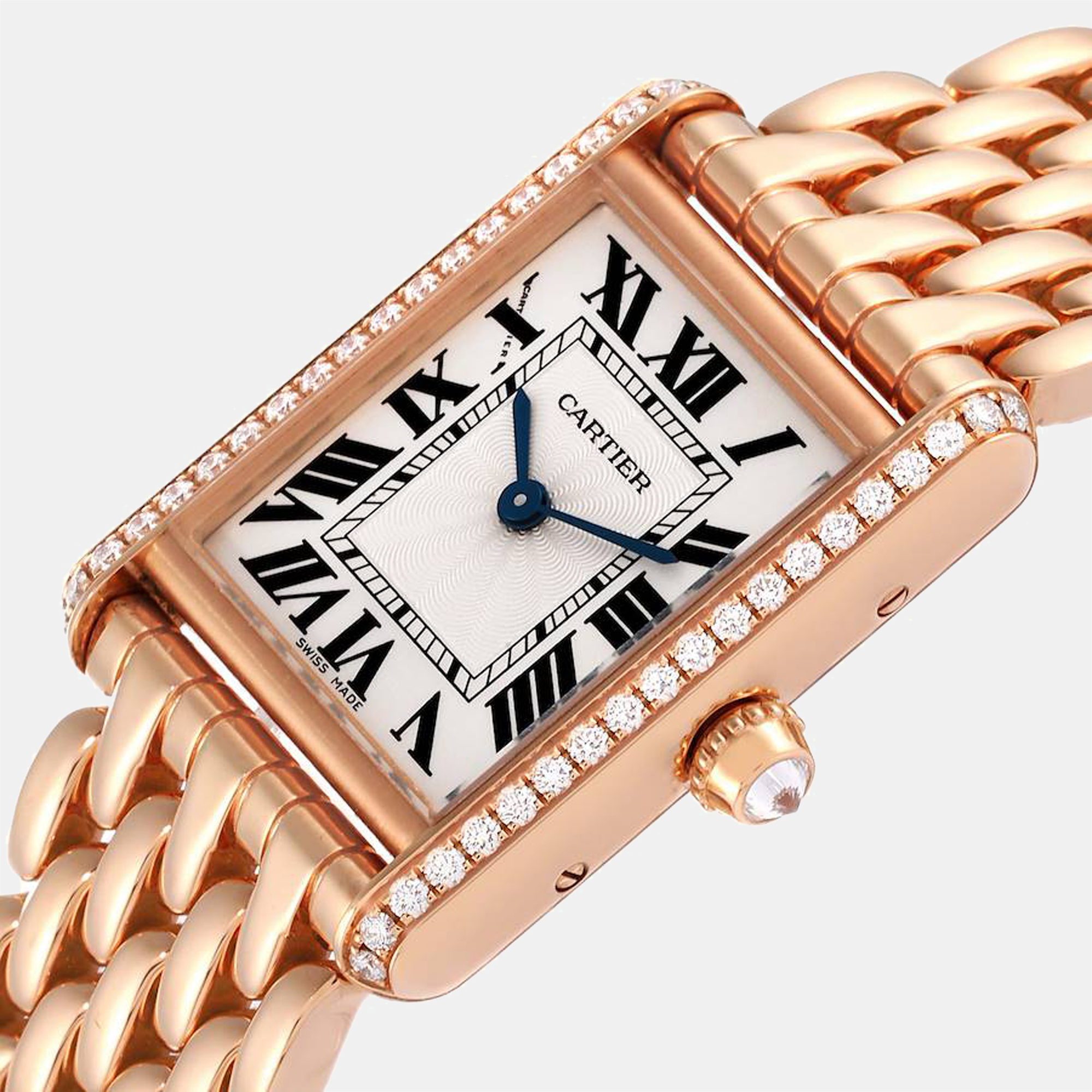 

Cartier Silver Diamonds 18k Rose Gold Tank Louis WJTA0020 Women's Wristwatch 29.5 mm