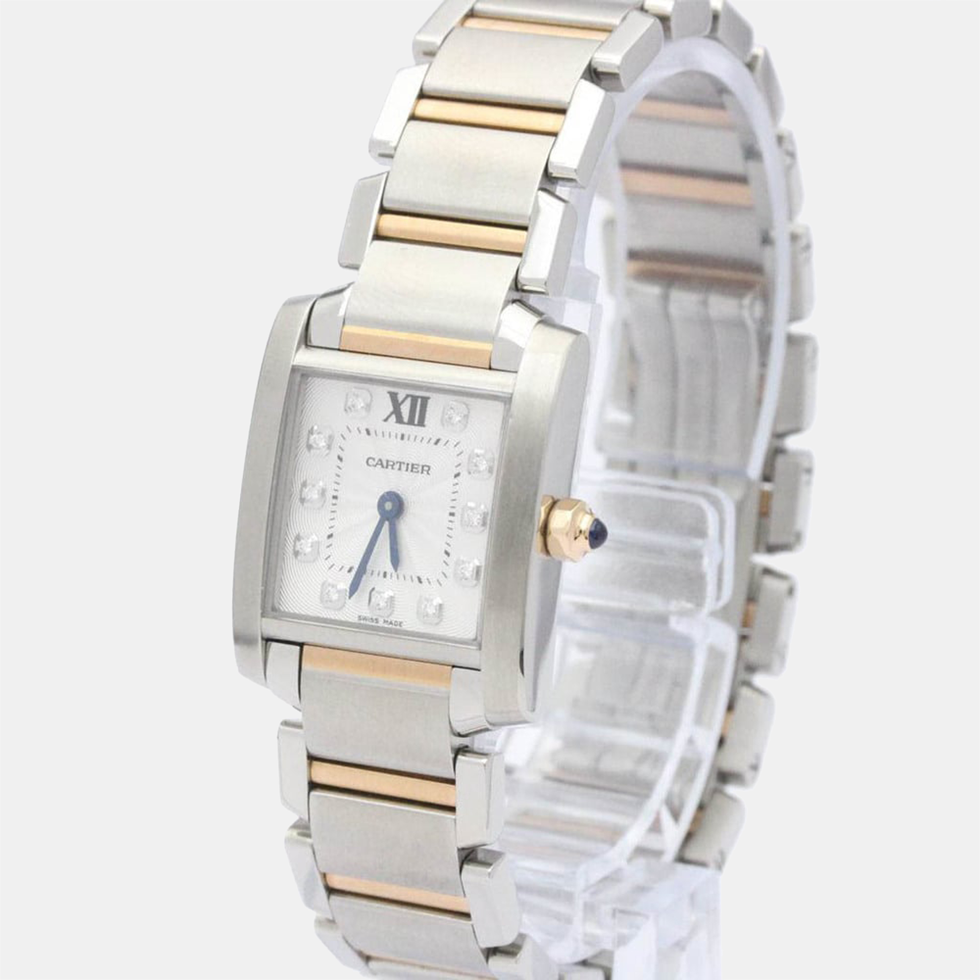 Pre-owned Cartier Silver Diamonds 18k Yellow Gold And Stainless Steel Tank Francaise We110004 Women's Wristwatch 20 Mm