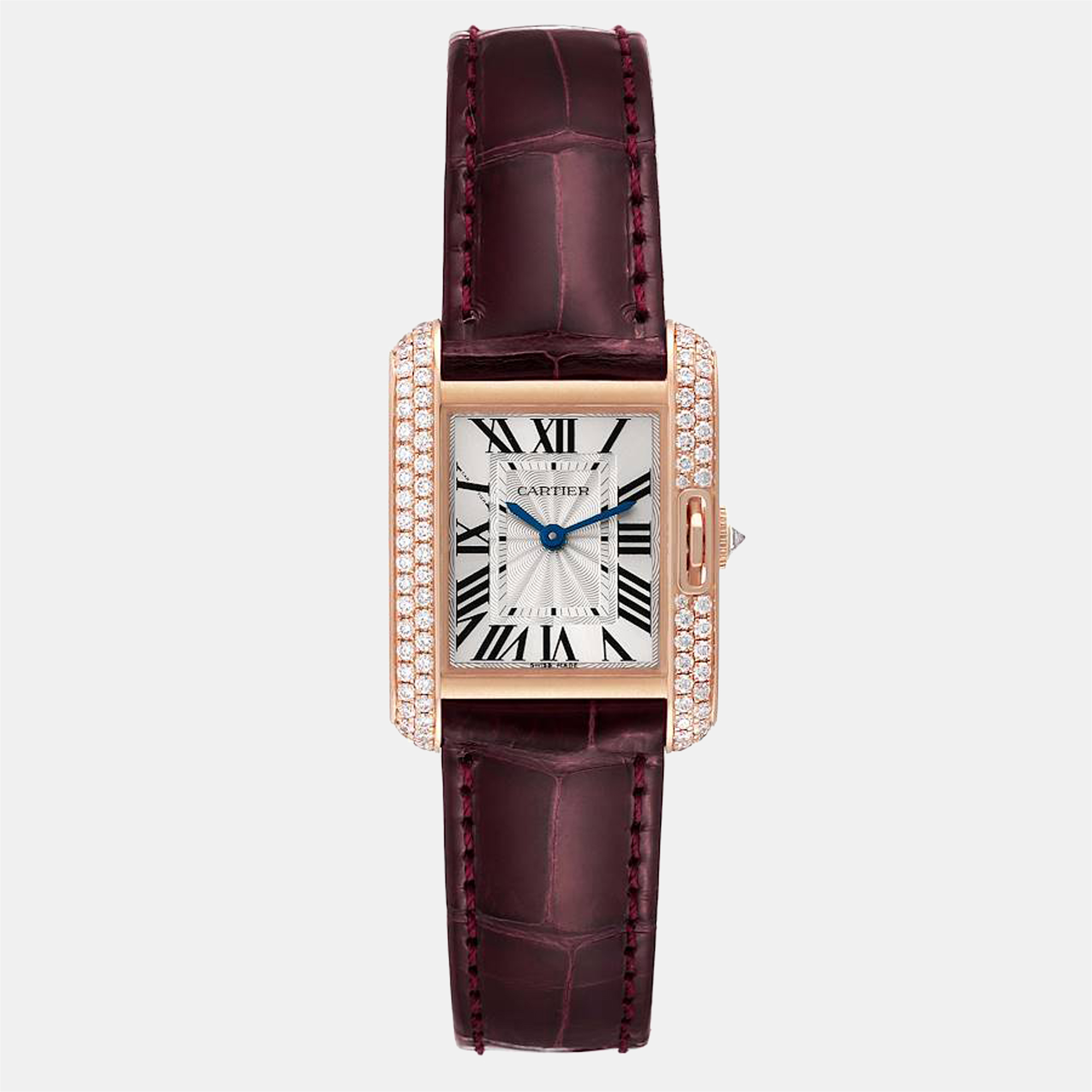 Pre-owned Cartier Silver Diamonds 18k Rose Gold Tank Anglaise Wt100013 Women's Wristwatch 30 Mm