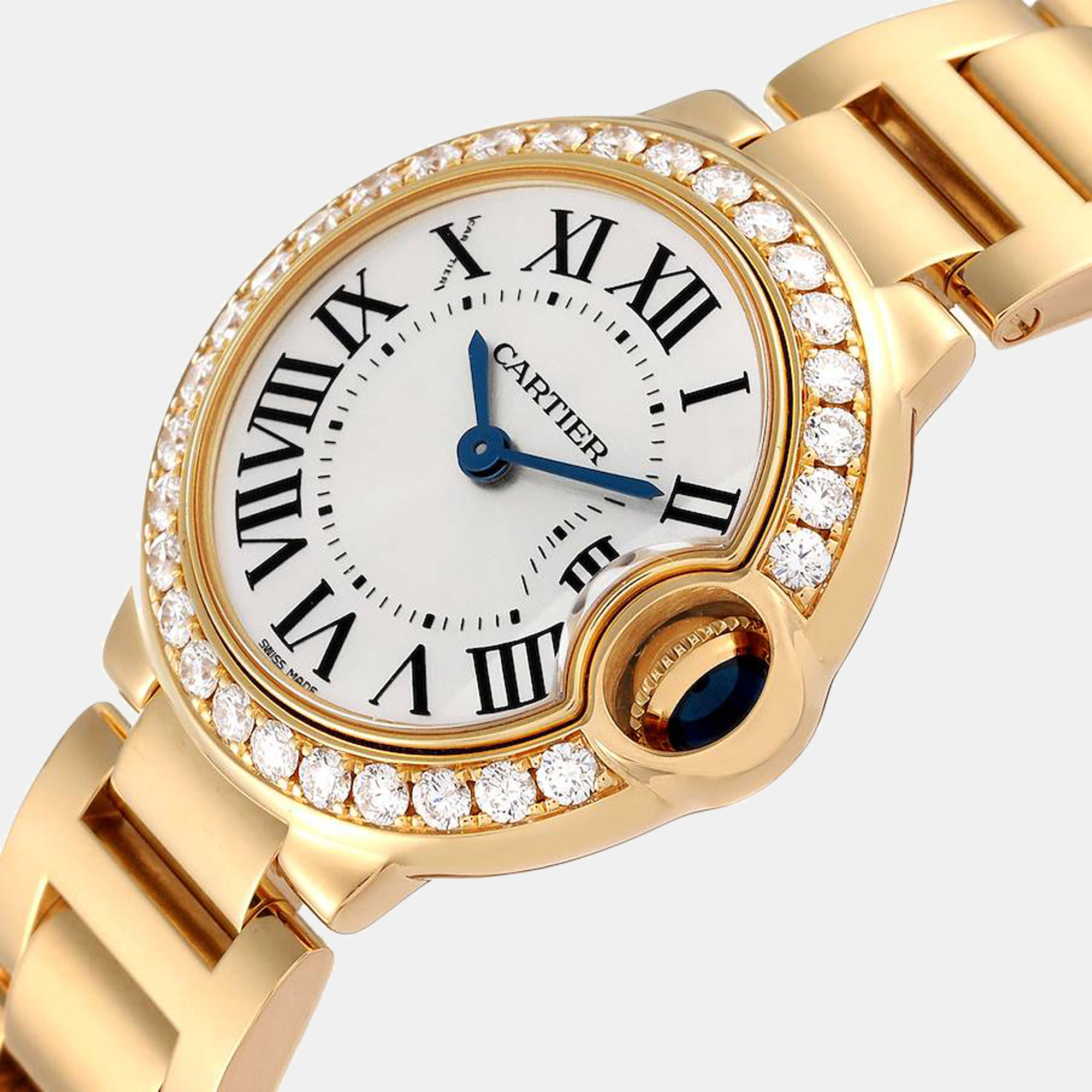 

Cartier Silver Diamonds 18K Yellow Gold Ballon Bleu WE9001Z3 Women's Wristwatch 28 mm