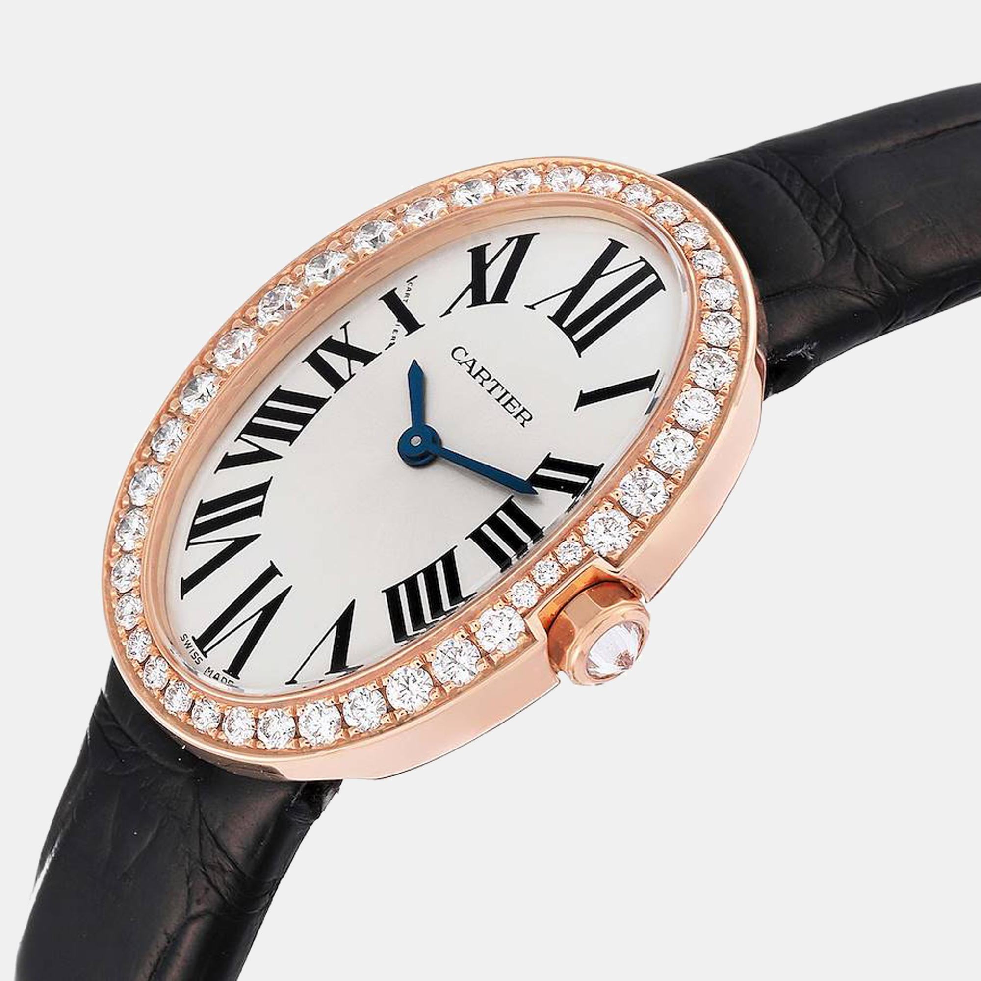 

Cartier Silver Diamonds 18K Rose Gold Baignoire WB52000 Women's Wristwatch 31 mm