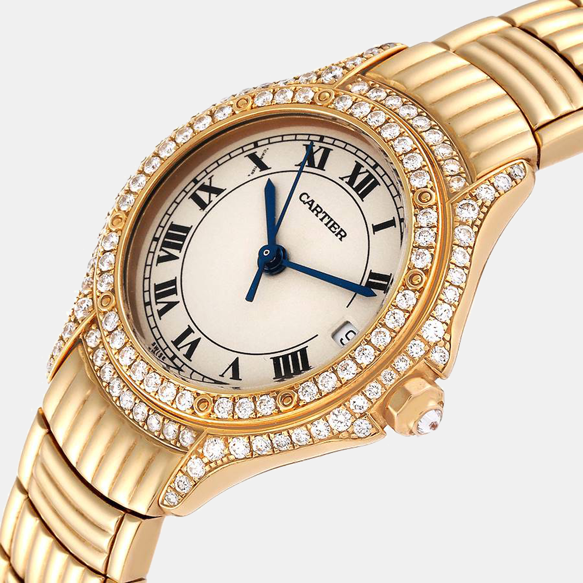 

Cartier Silver Diamonds 18K Yellow Gold Cougar 1171 Women's Wristwatch 26 mm