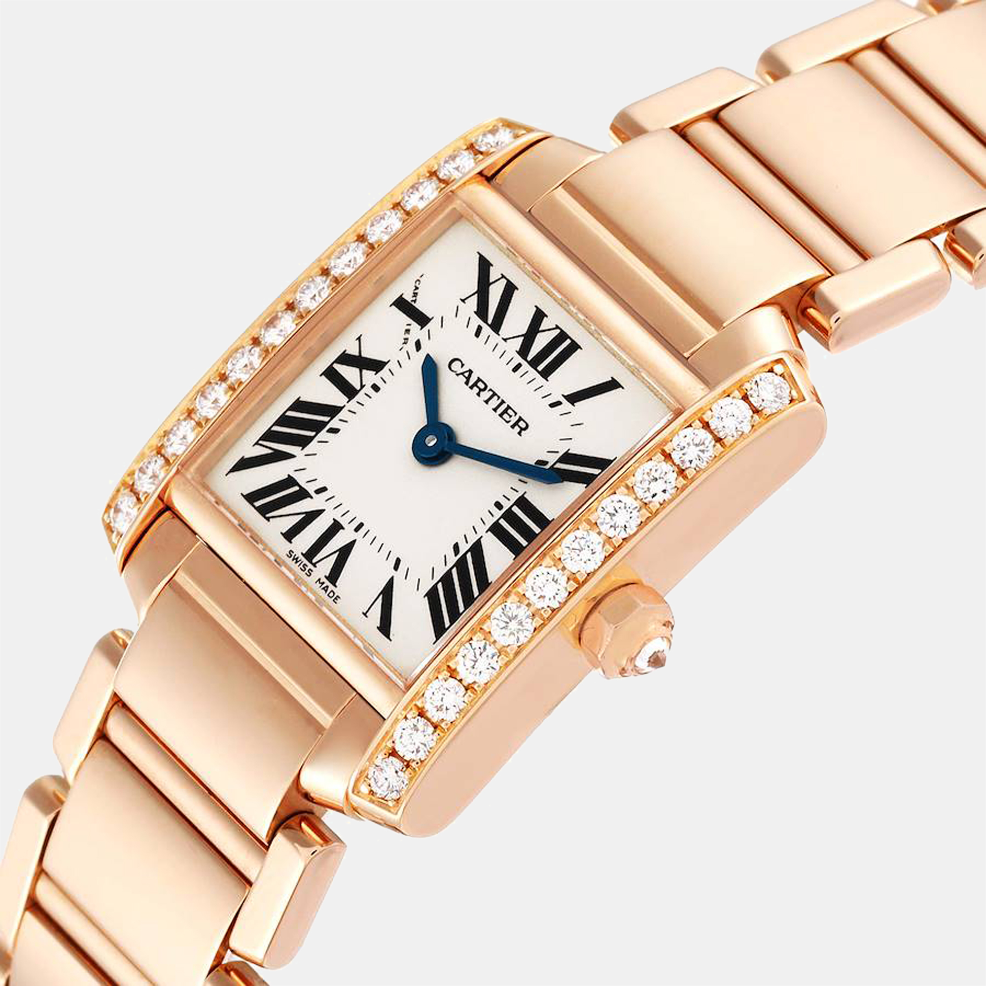 

Cartier Silver Diamonds 18K Rose Gold Tank Francaise WE10456H Women's Wristwatch 25 mm