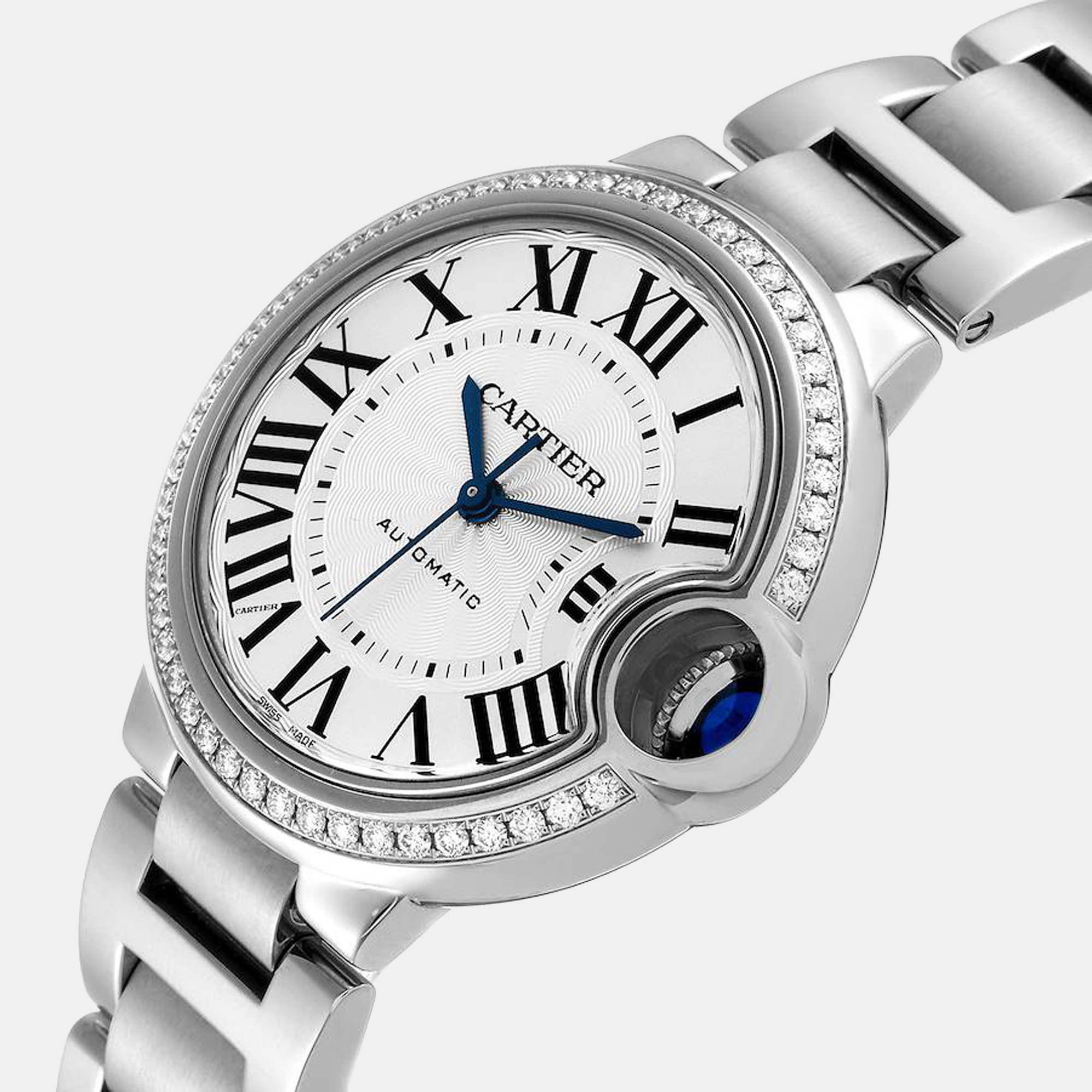 

Cartier Silver Diamonds Stainless Steel Ballon Bleu W4BB0016 Women's Wristwatch 33 mm