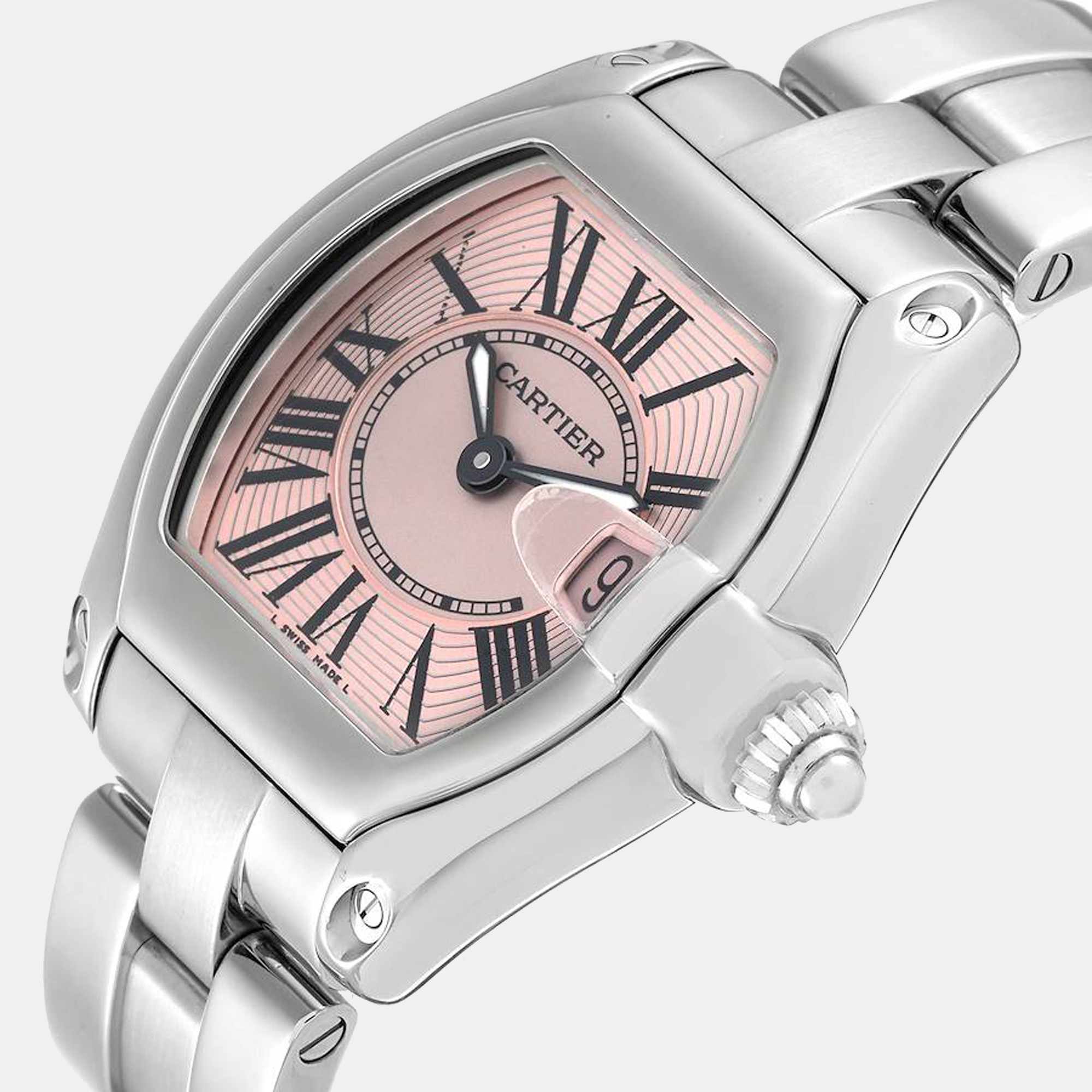 

Cartier Pink Stainless Steel Roadster W62017V3 Women's Wristwatch