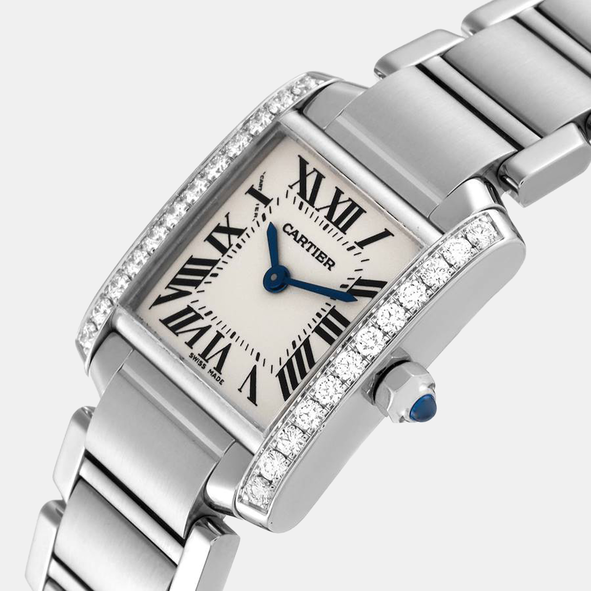 

Cartier Silver Diamonds Stainless Steel Tank Francaise W4TA0008 Quartz Women's Wristwatch 20 mm