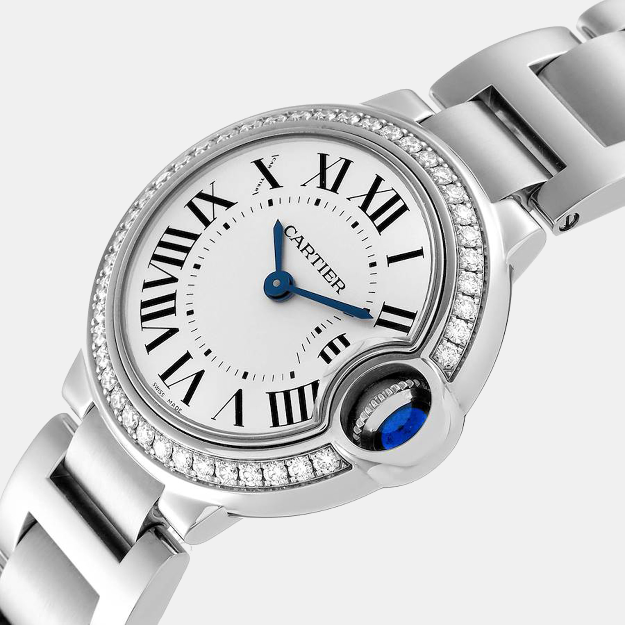 

Cartier Silver Diamonds Stainless Steel Ballon Bleu W4BB0015 Women's Wristwatch 28 mm