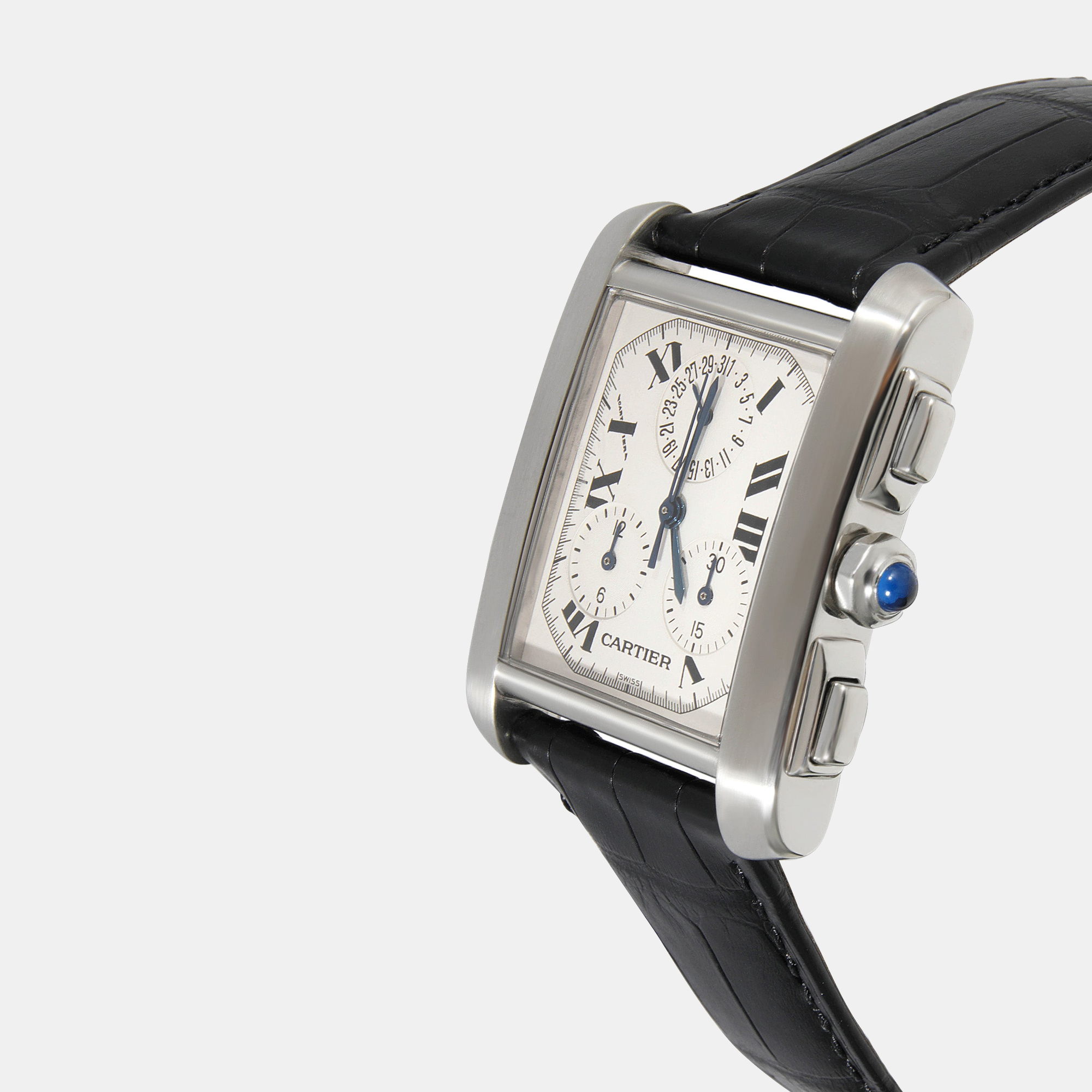

Cartier Silver Stainless Steel Tank Francaise Chronoflex 2303 Quartz Chronograph Women's Wristwatch 28 mm
