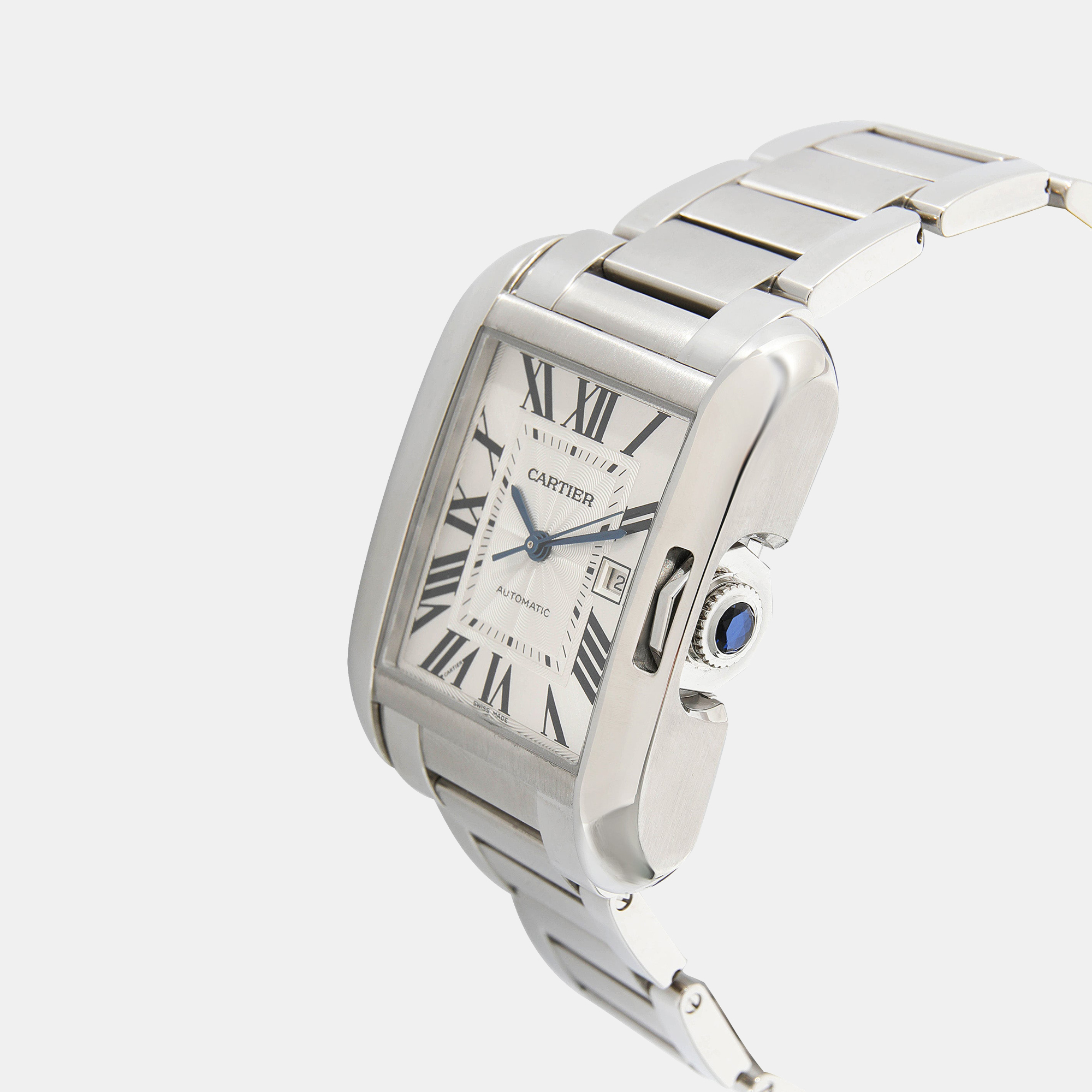 

Cartier Silver Diamonds Stainless Steel Tank Anglaise W5310009 Women's Wristwatch