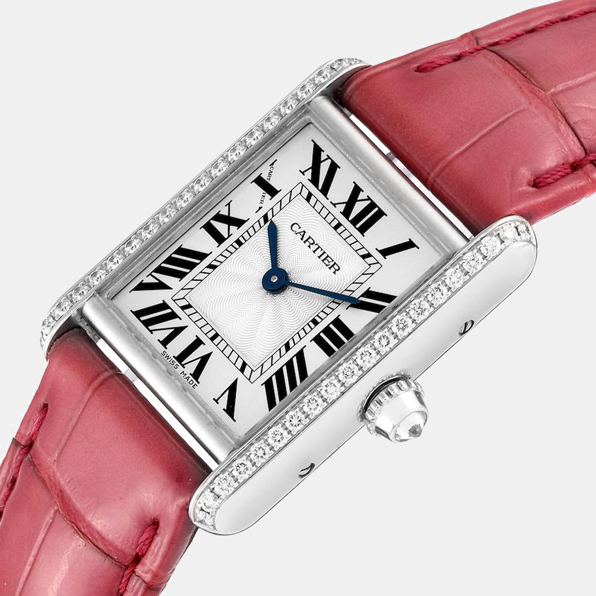 

Cartier Silver Diamonds 18K White Gold Tank Louis WJTA0011 Women's Wristwatch 29.5 mm